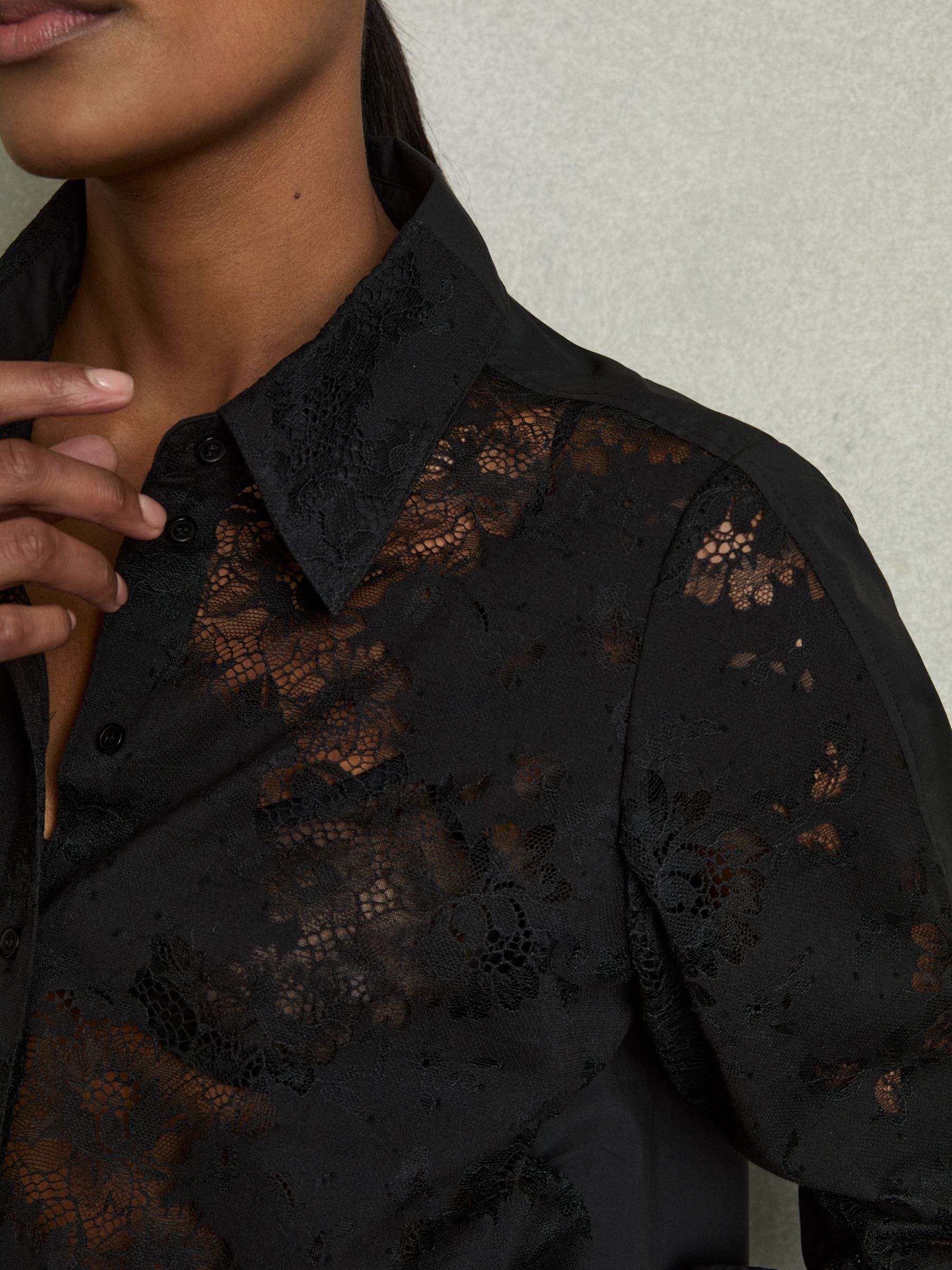 Lace-Front Shirt With Cotton in Black