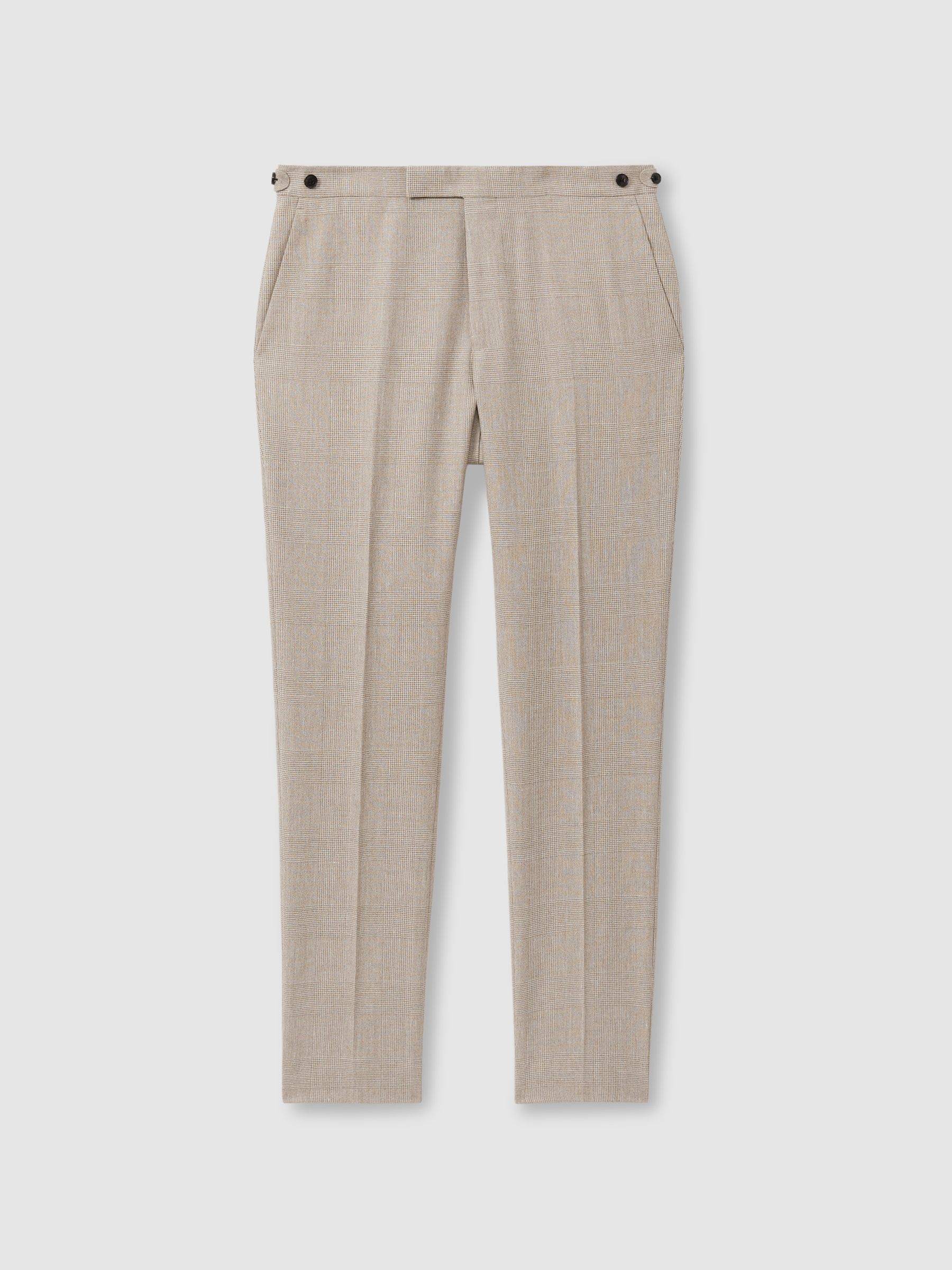 Checked Side Adjuster Trousers in Wool-Linen in Oatmeal