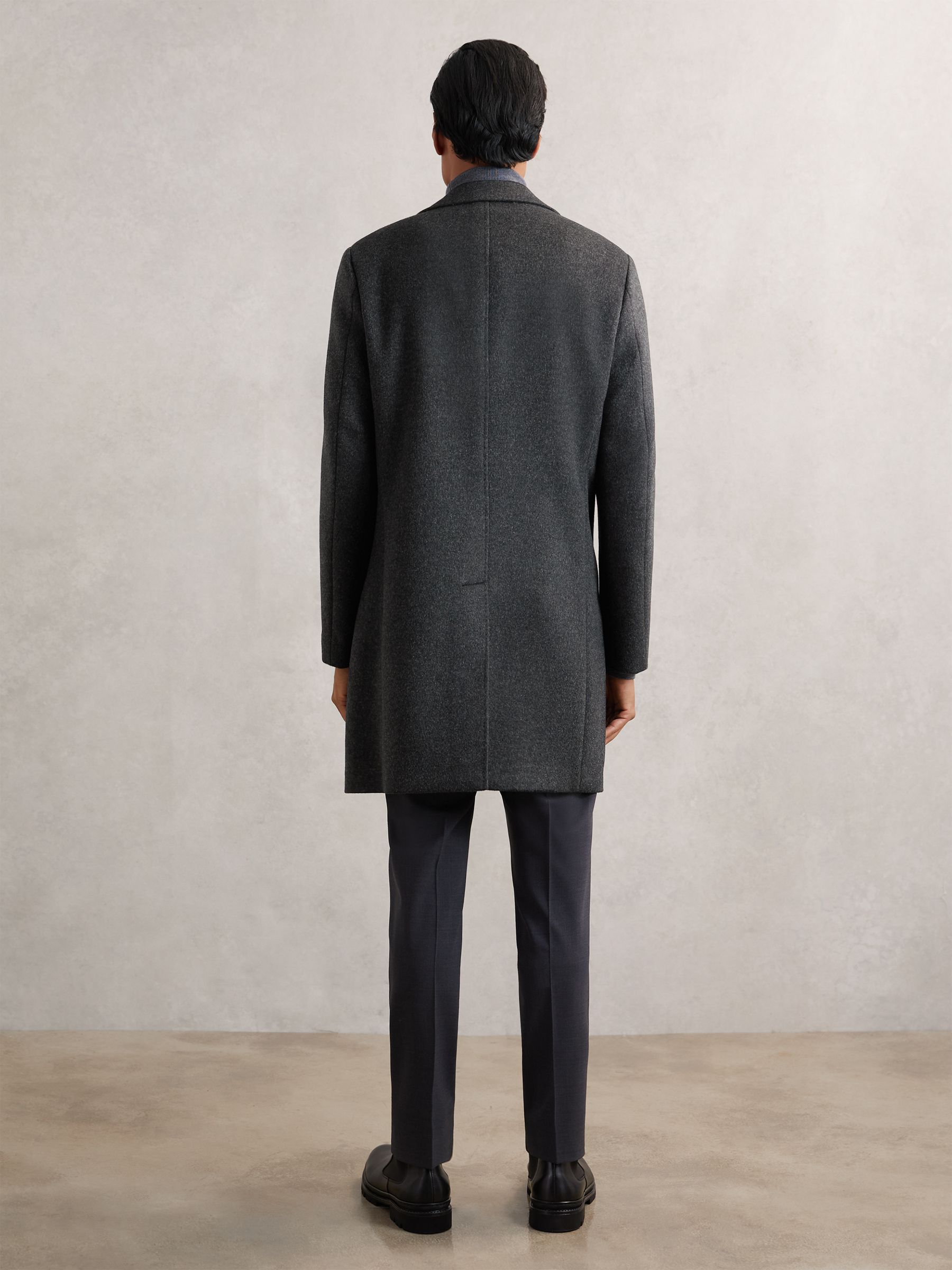Wool-Blend Double-Breasted Overcoat in Charcoal Grey