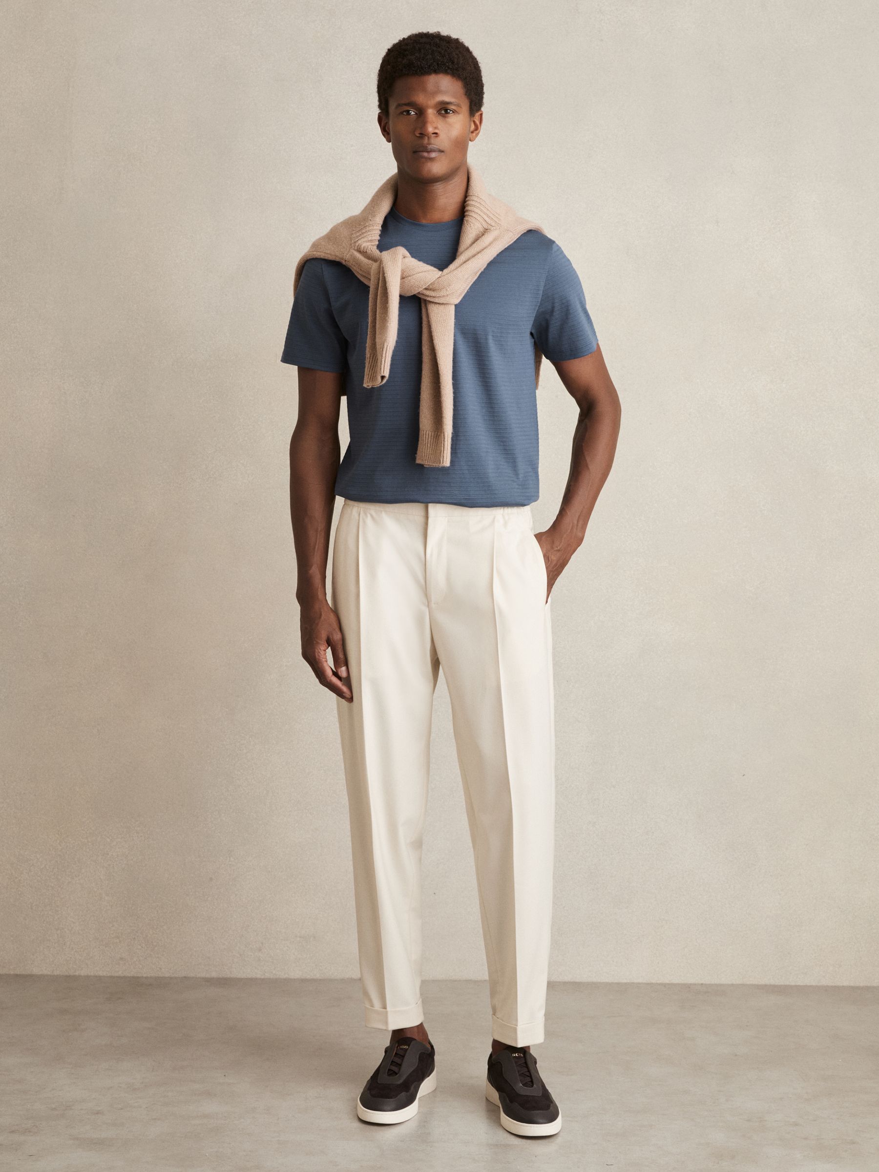 Mercerised-Cotton Ribbed T-Shirt in Airforce Blue