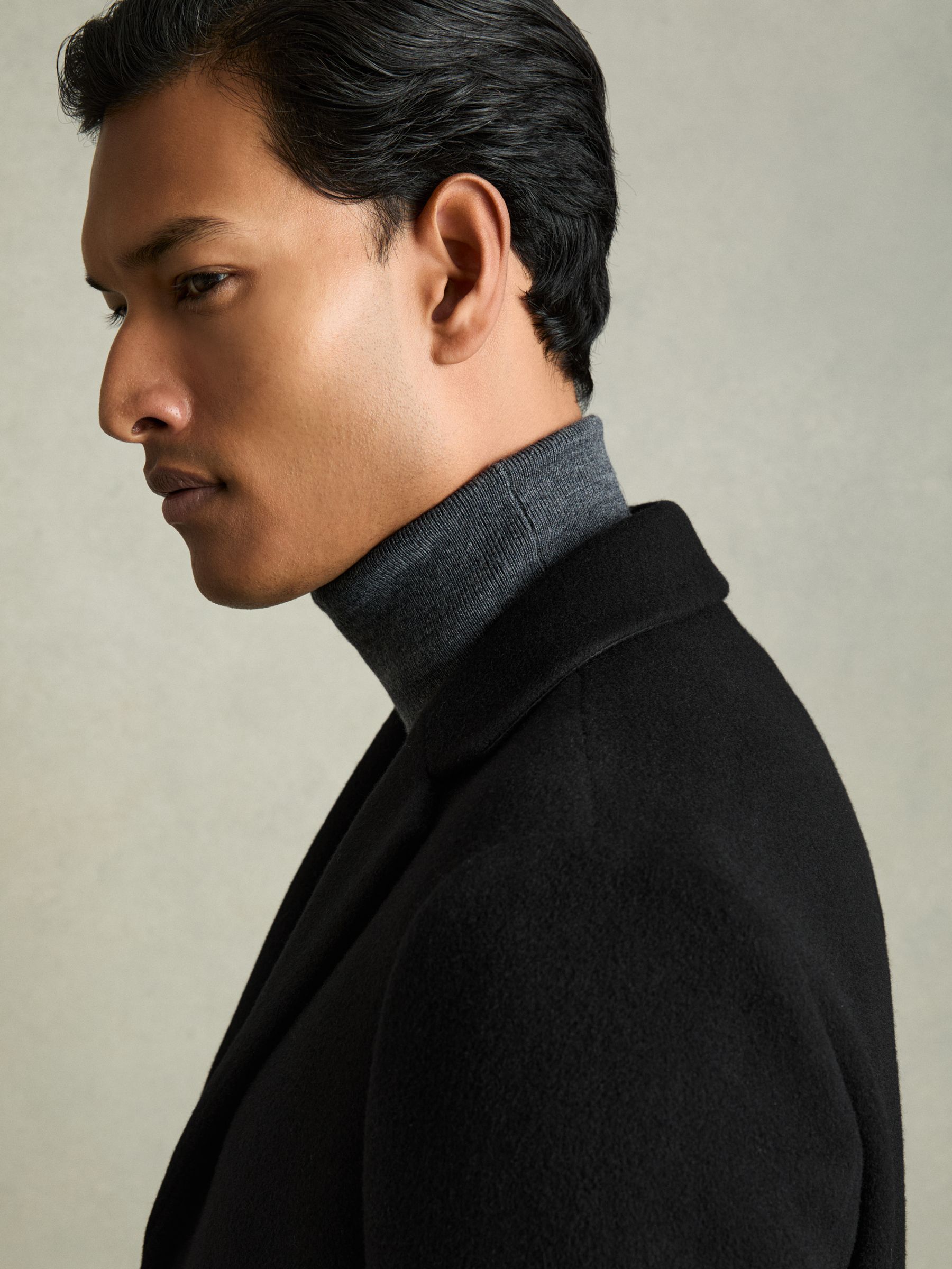 Wool-Blend Single-Breasted Overcoat in Black