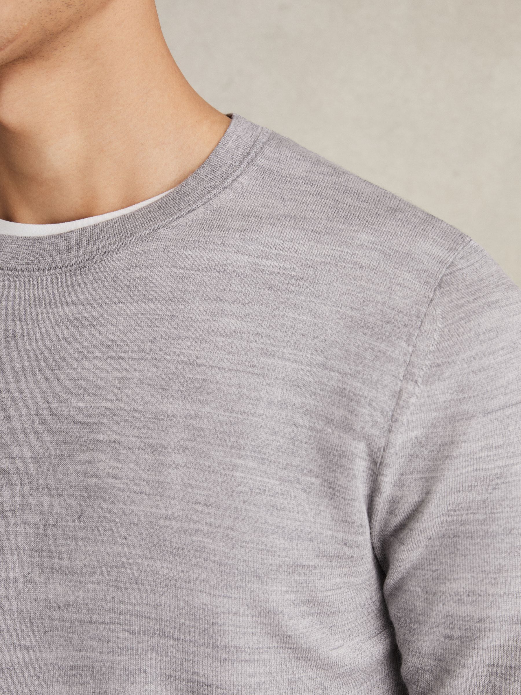 Merino Wool Crew Neck Jumper in Soft Grey Mouline