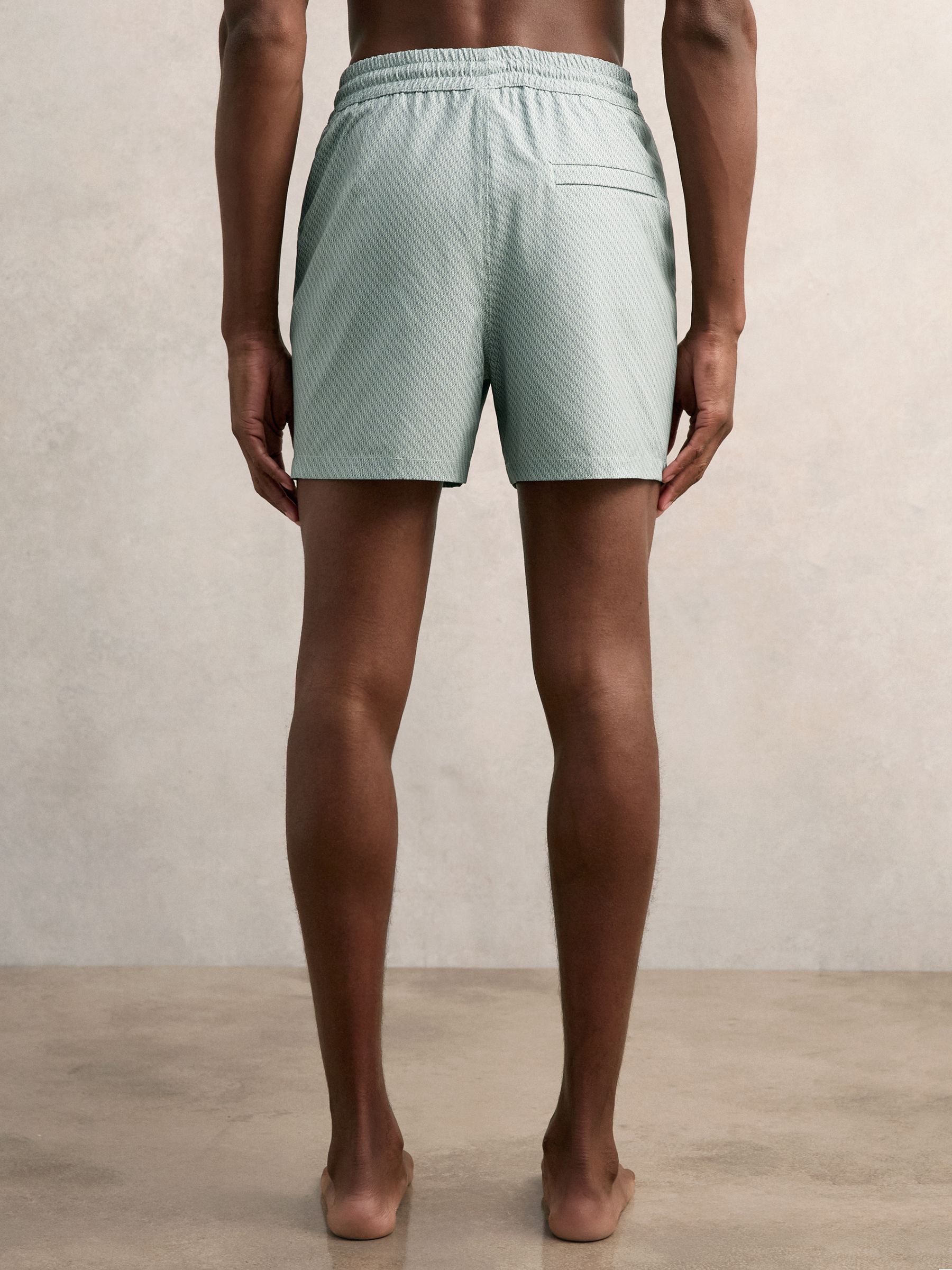 Drawstring Geometric Print Swim Shorts in Pistachio Green