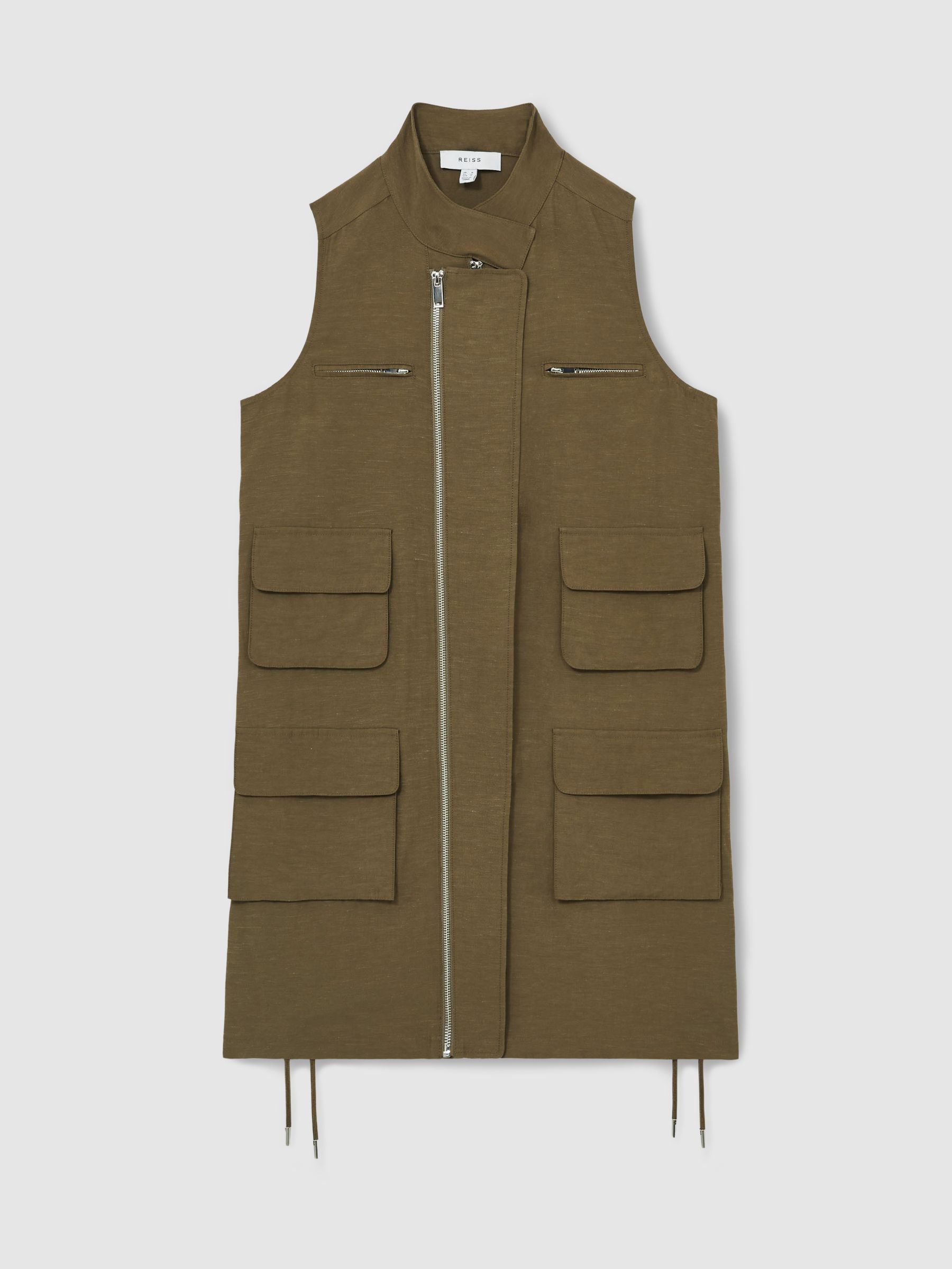 Utility Zip-Through Mini Dress With Linen in Khaki