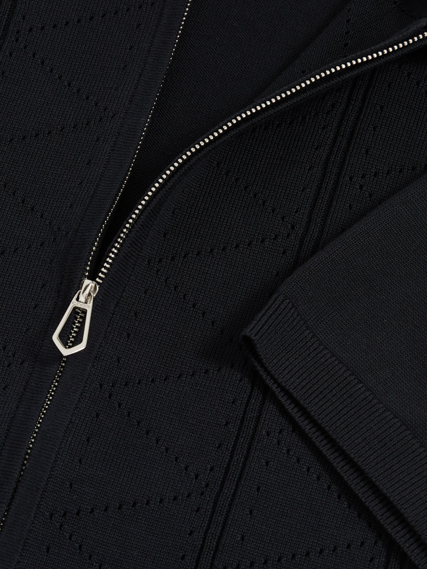 Pointelle-Knit Zip-Through Shirt in Navy