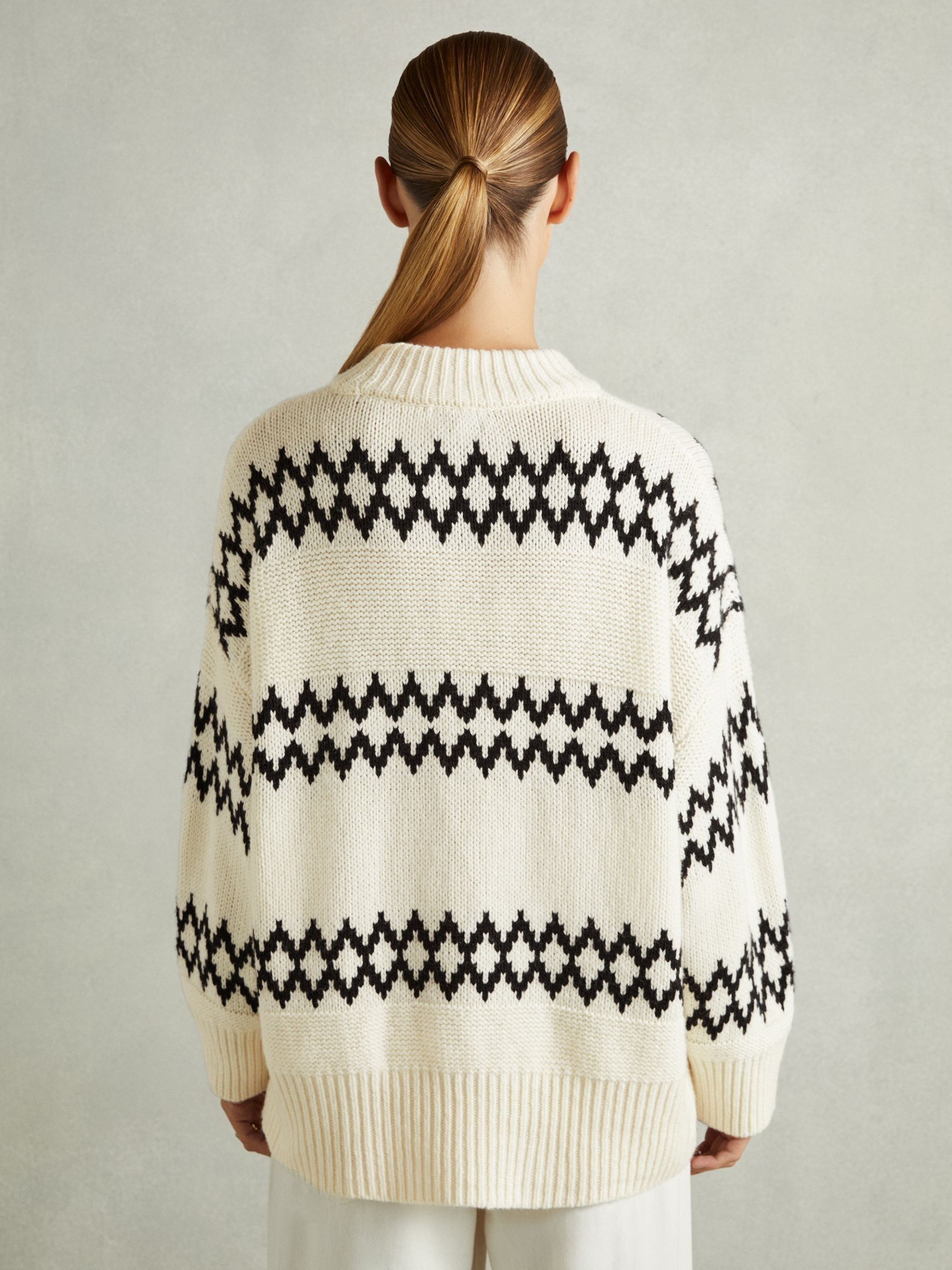 Wool-Blend Fairisle Pattern Jumper in Cream/Black