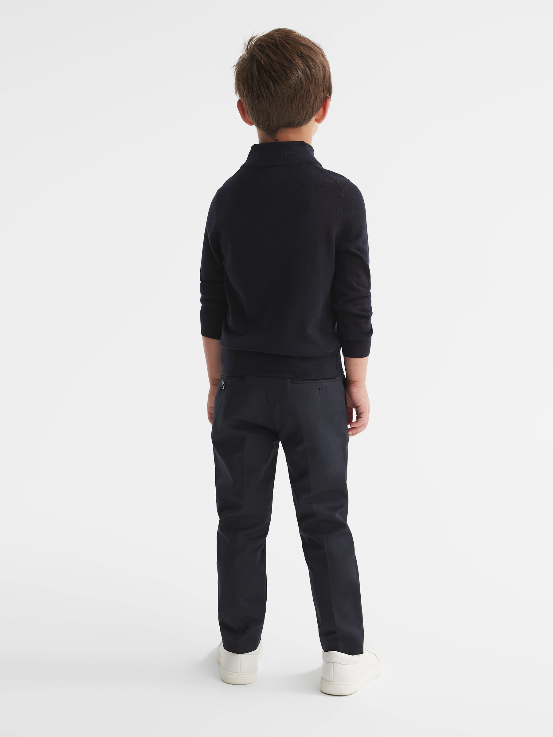 3-9 yrs Merino Wool Zip-Neck Jumper in Navy