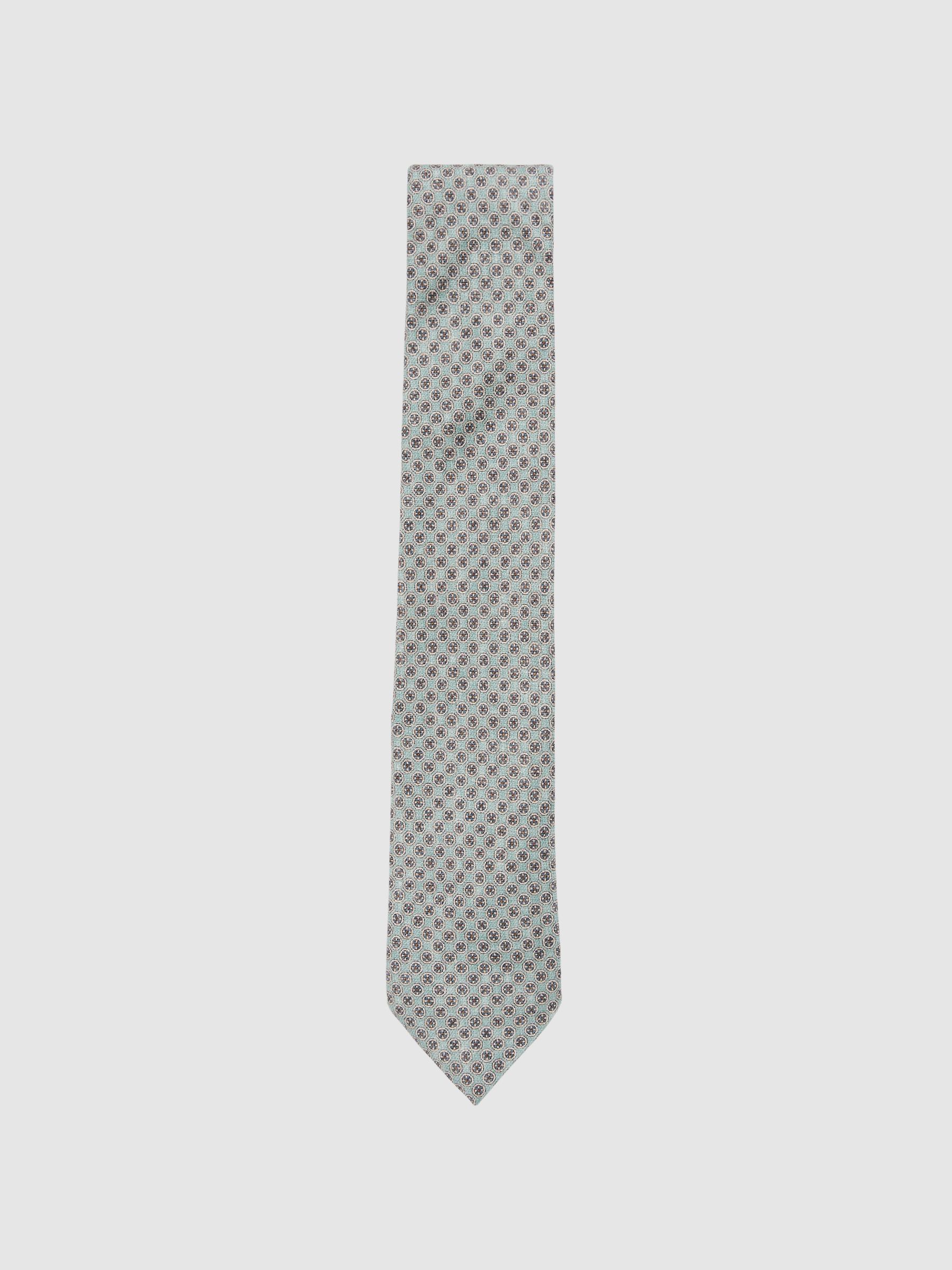 Silk Medallion-Print Tie in Soft Sage