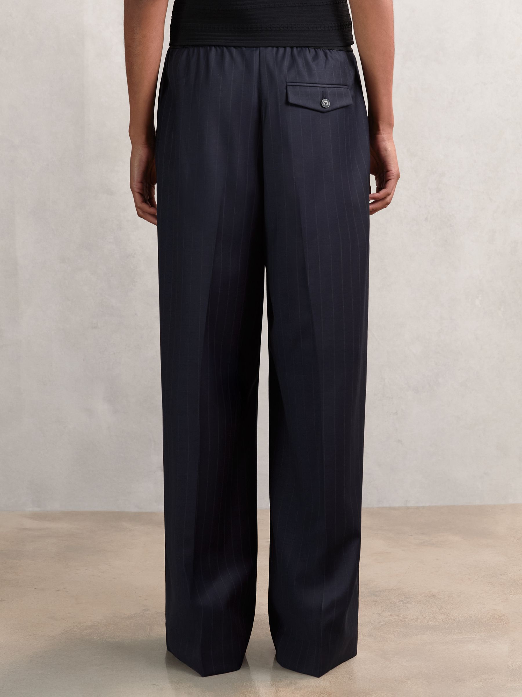 Wool-Blend Pinstripe Wide-Leg Trousers in Navy