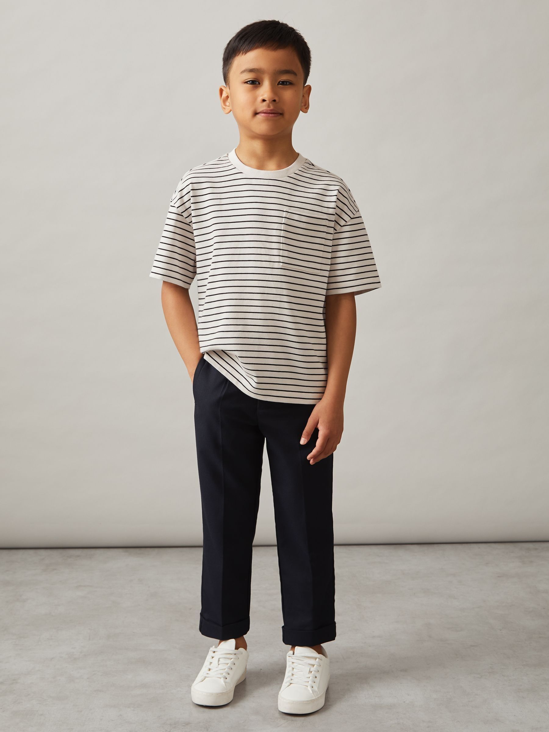 3-9 yrs Cotton-Blend Stripe T-Shirt in White/Navy