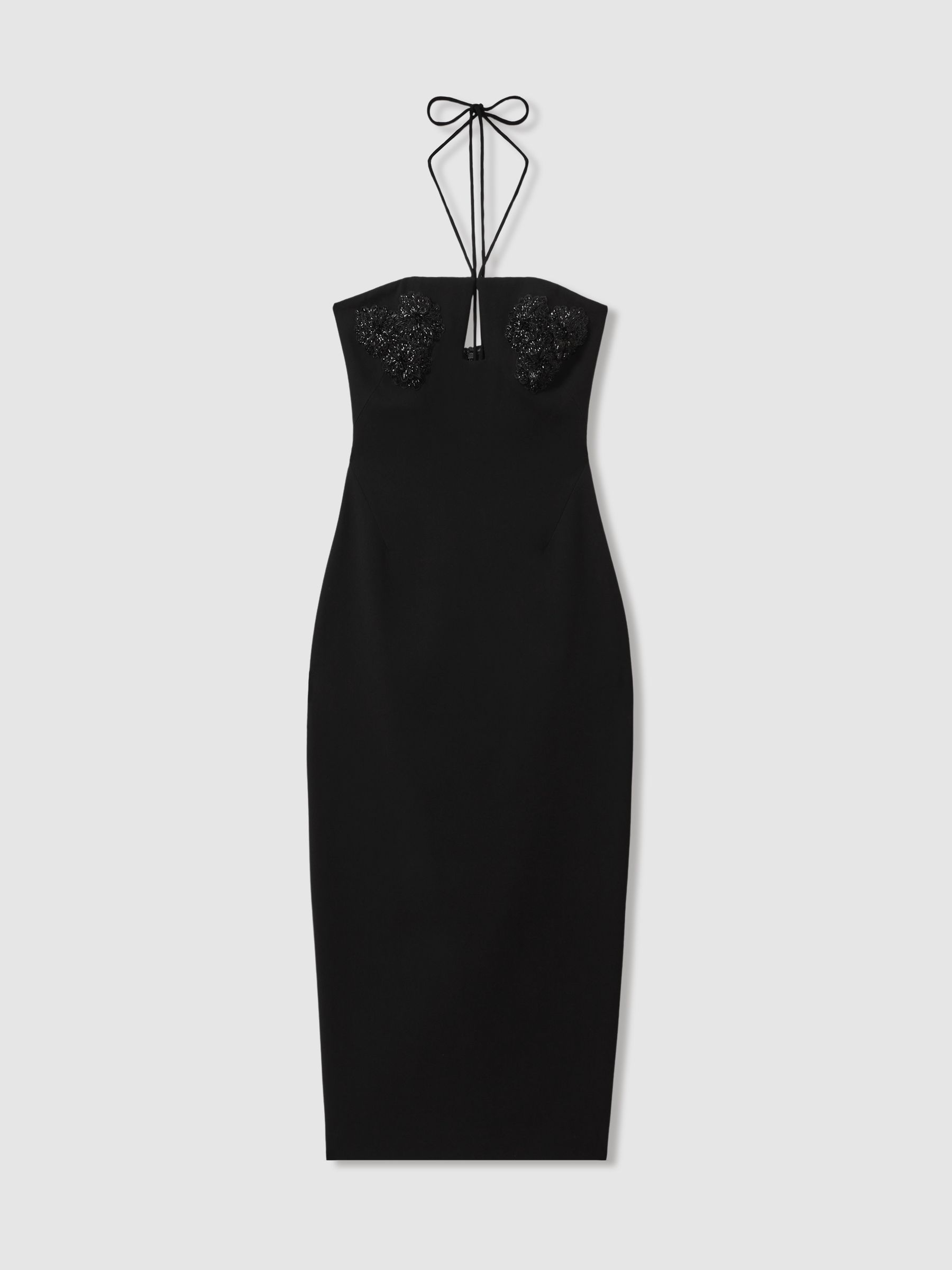 Rachel Gilbert Embellished Bodycon Midi Dress in Black