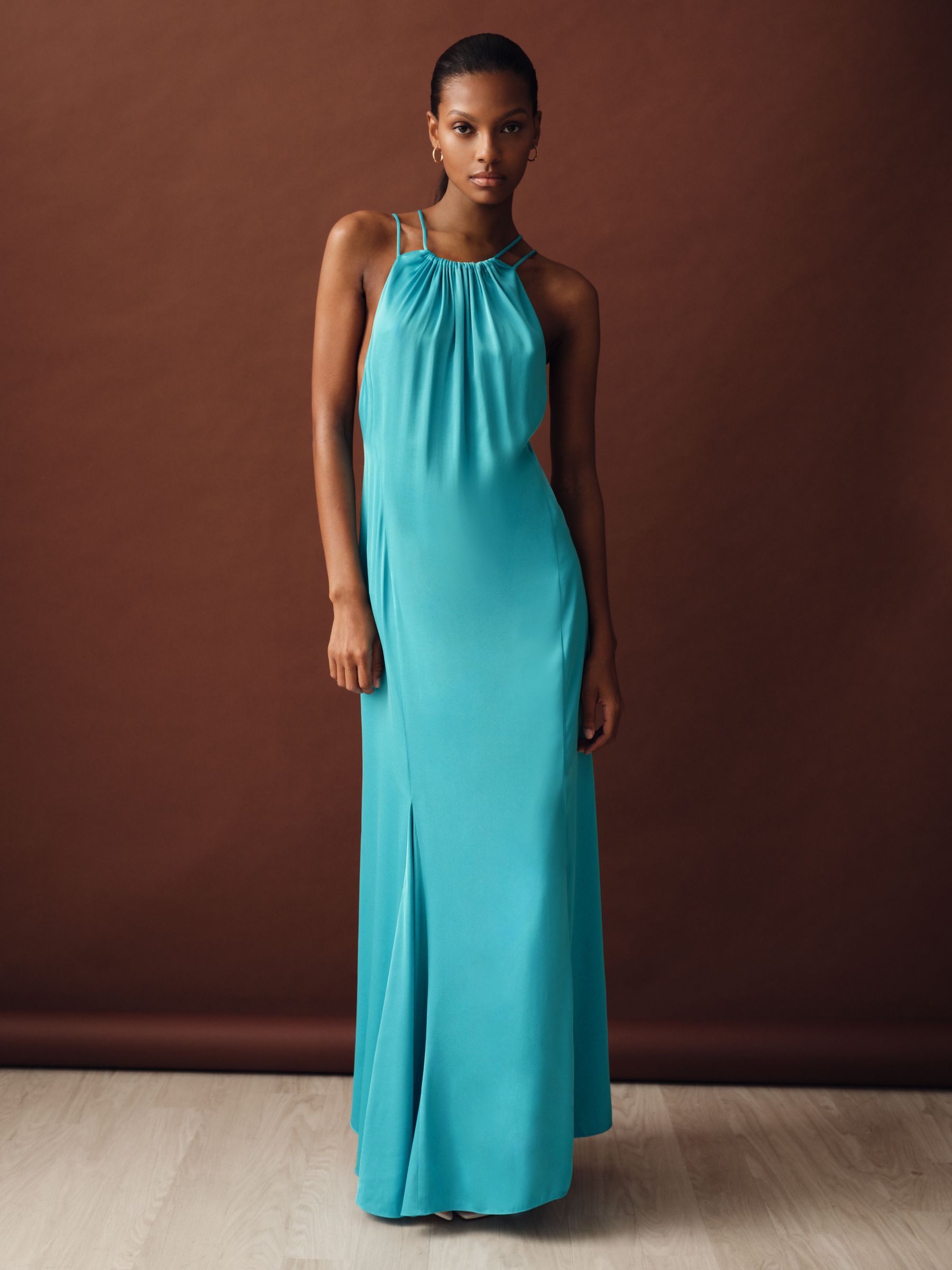 Satin Halterneck Maxi Dress in Blue