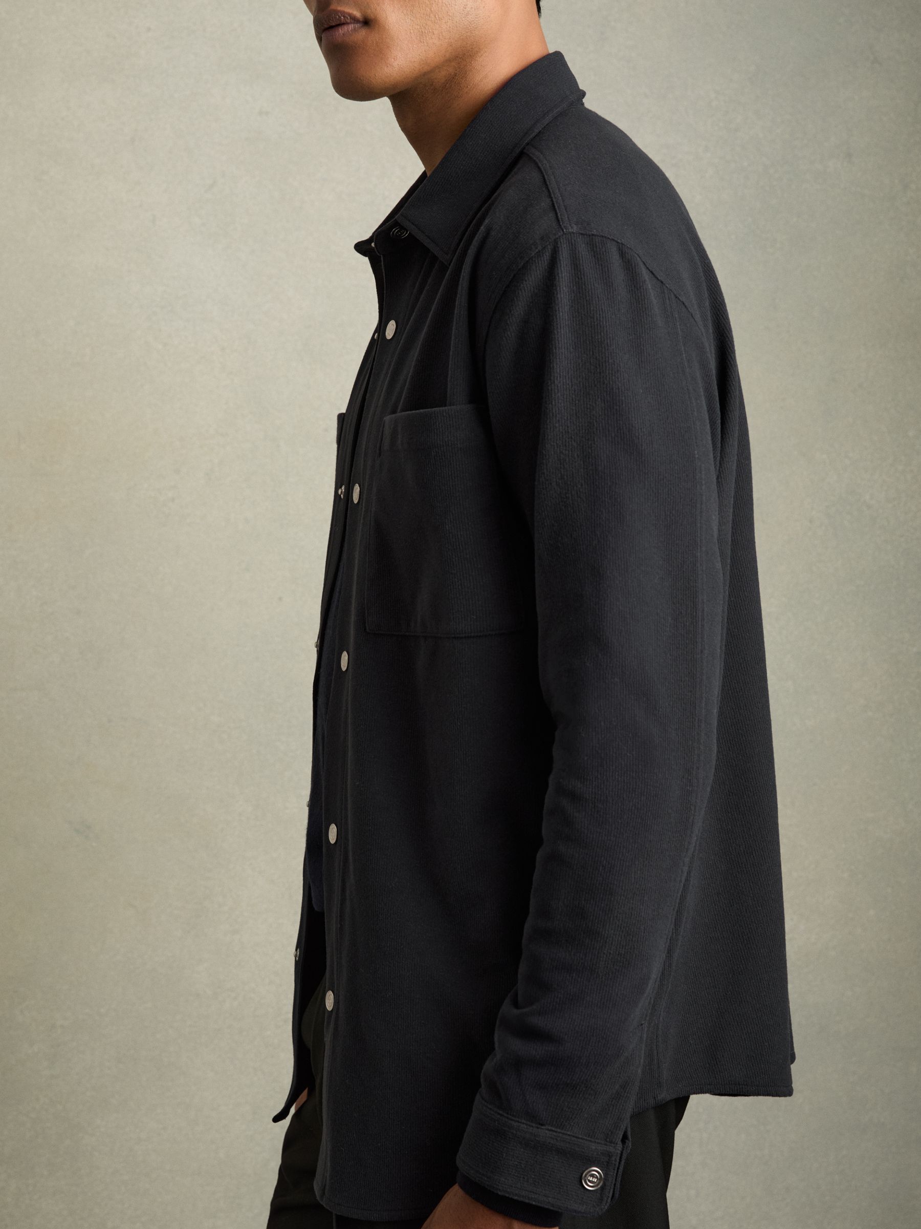Brushed Corduroy Press-Stud Overshirt in Navy