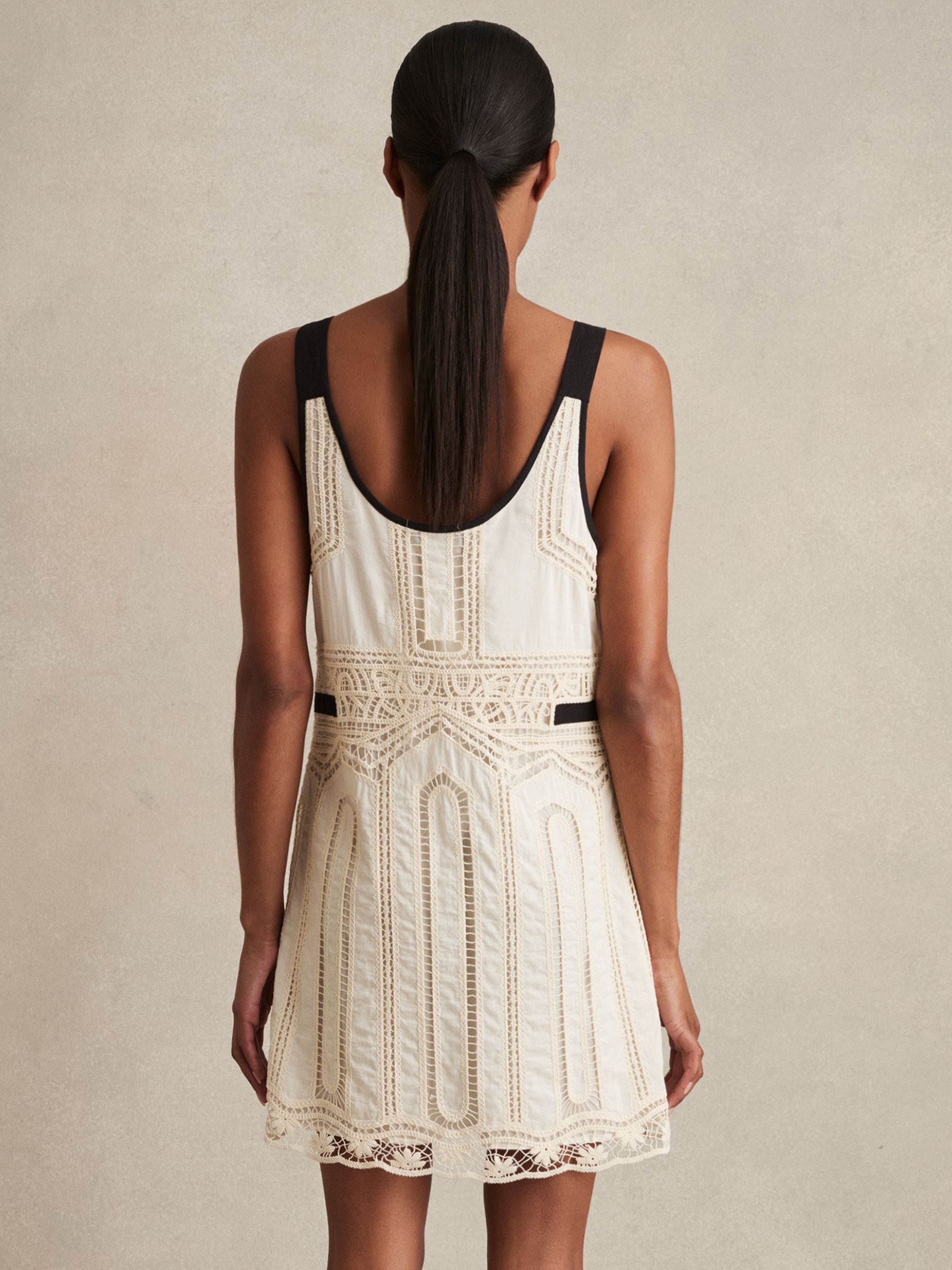 Cotton Crochet-Detail Mini Dress in Cream