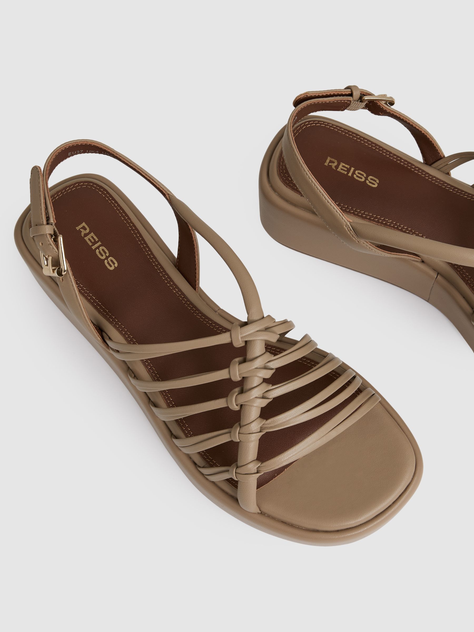 Leather Knot Strappy Platform Sandals in Beige