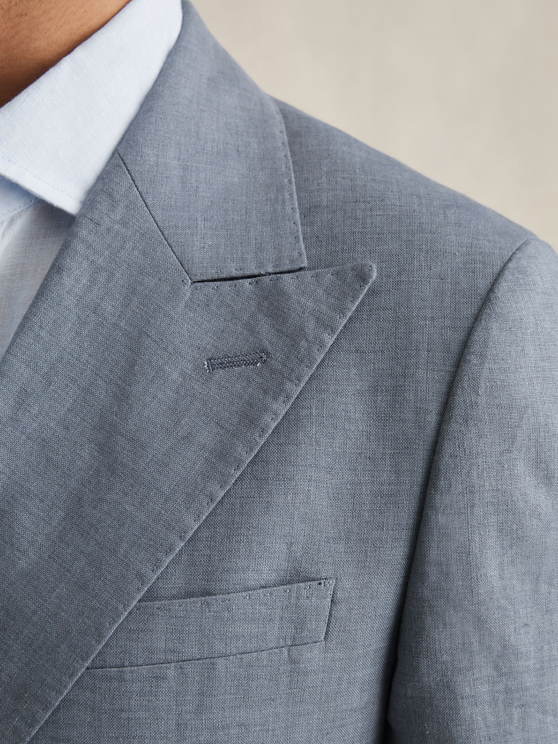 Slim-Fit Linen Double-Breasted Suit Blazer in Airforce Blue