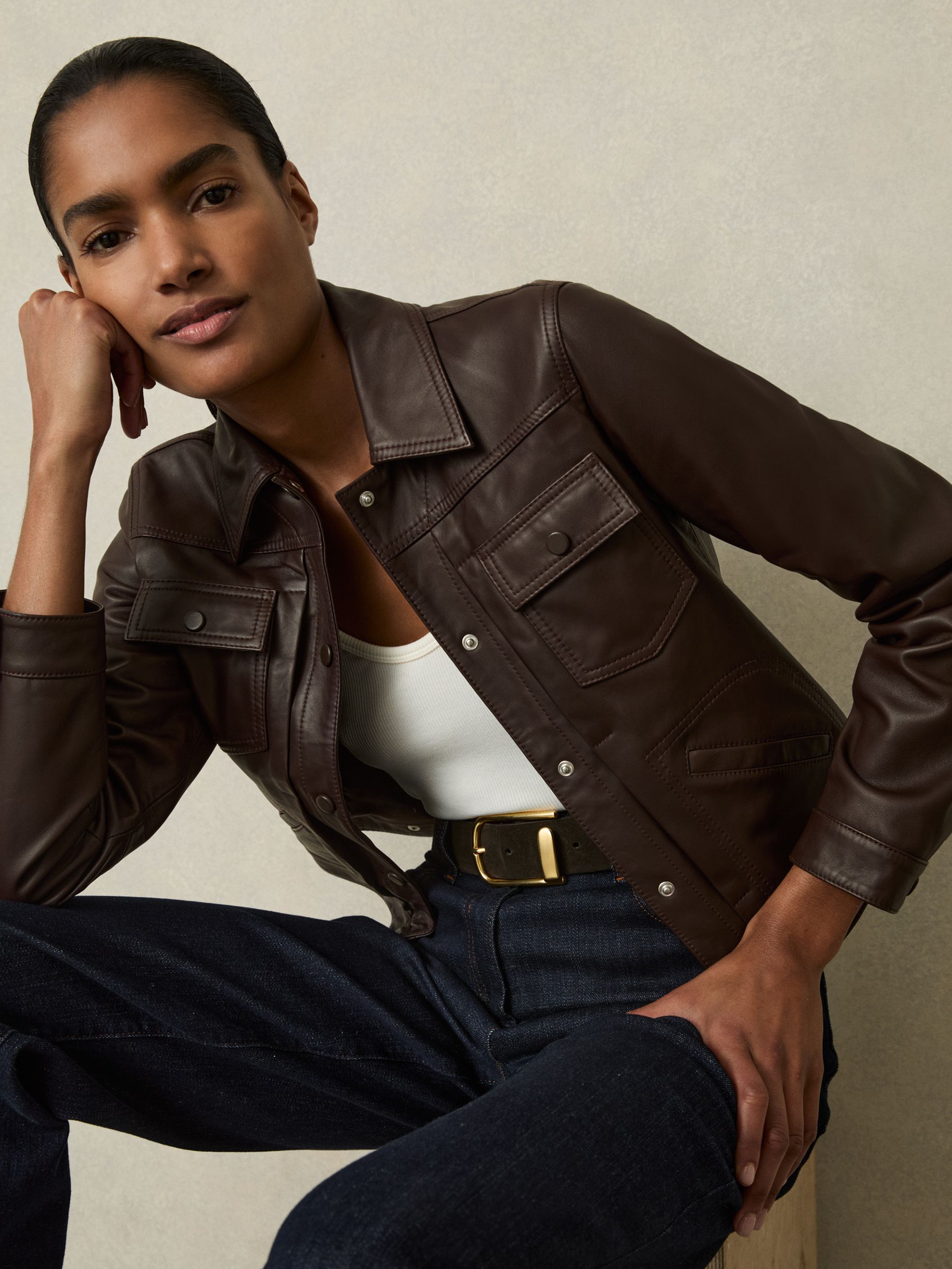 Leather Trucker Jacket in Burgundy