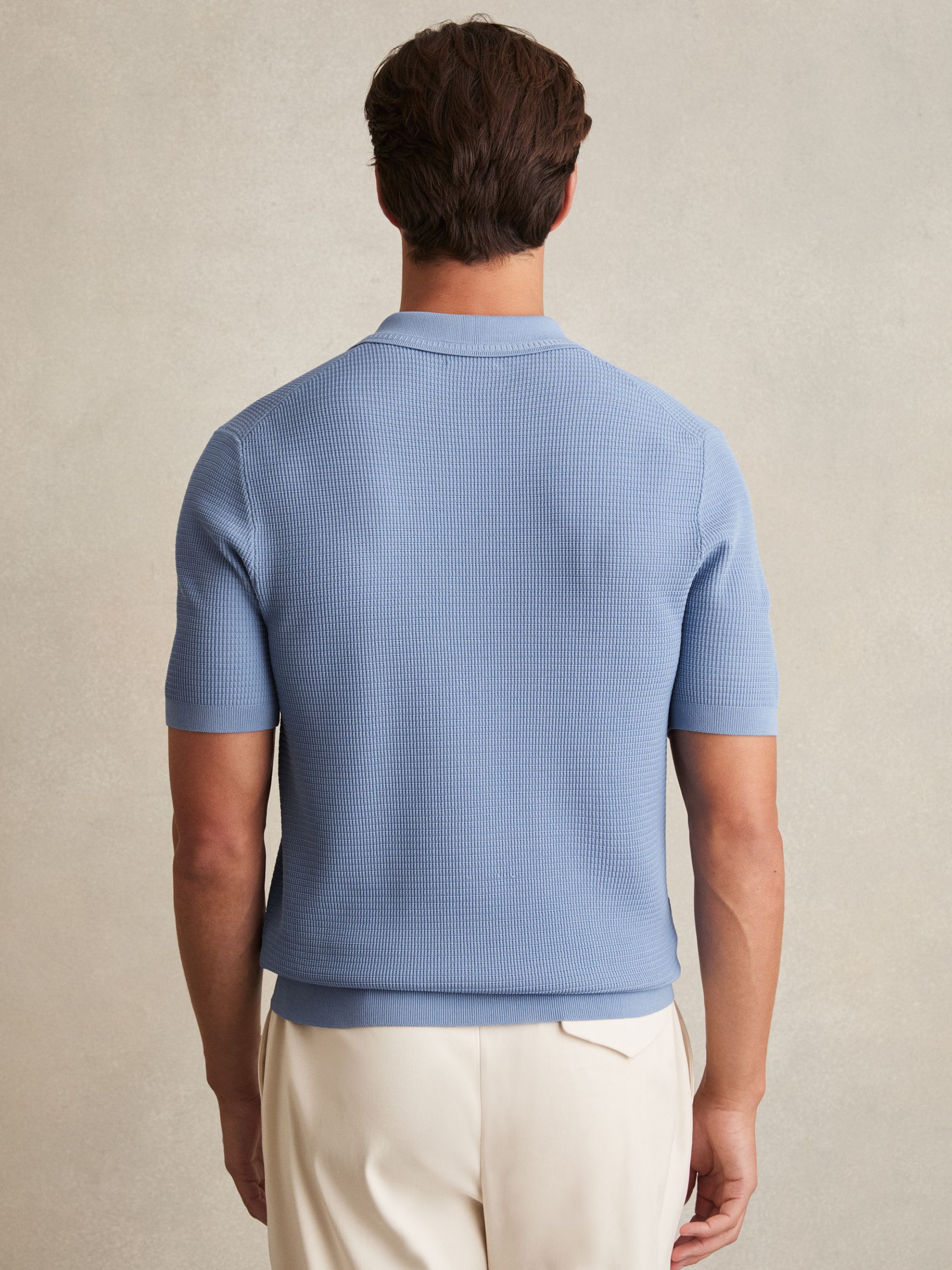 Textured Half-Zip Polo Shirt in Blue