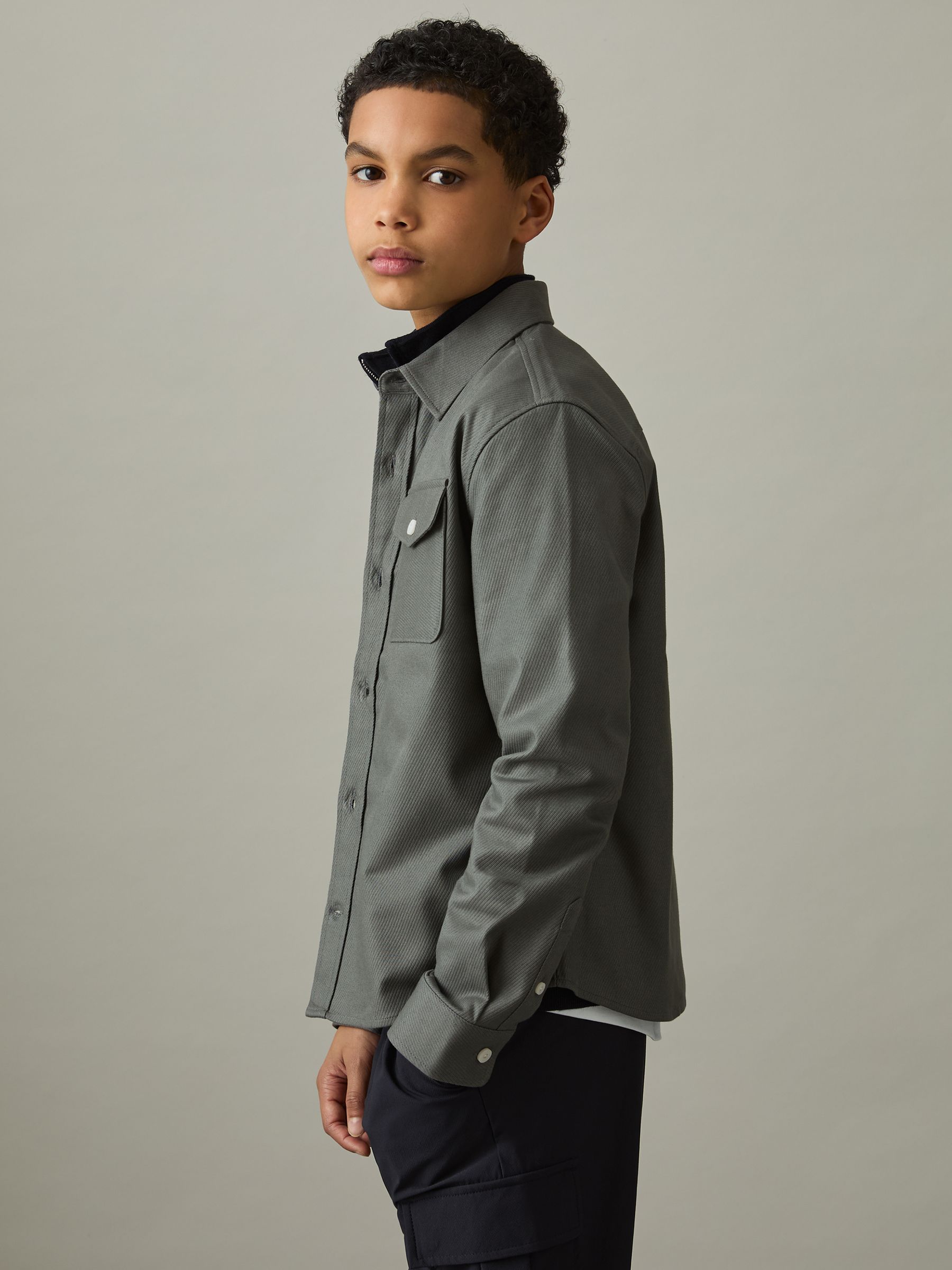 9-13 yrs Twin Pocket Textured Overshirt in Sage
