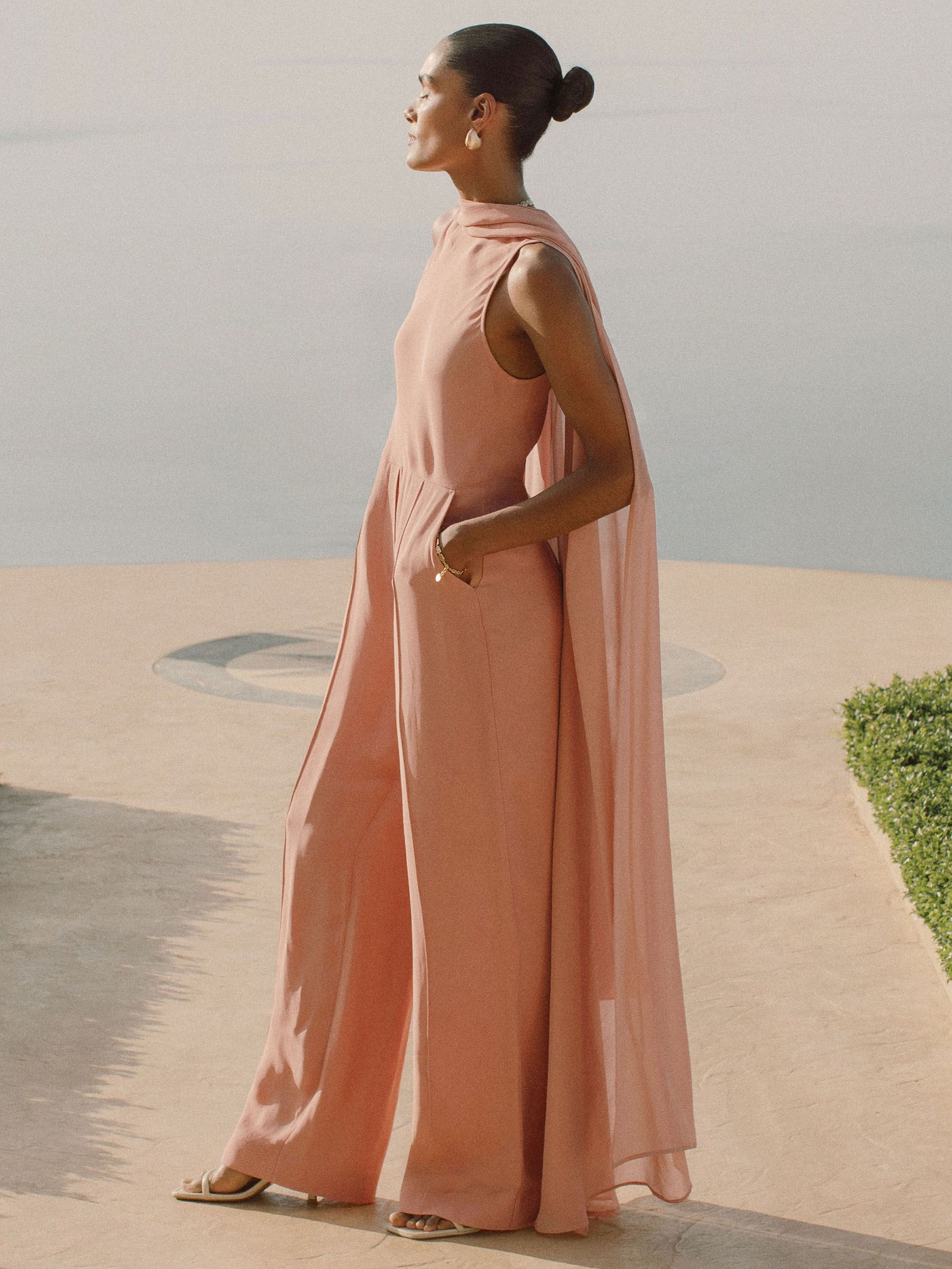 Wide-Leg Cape Jumpsuit in Pink