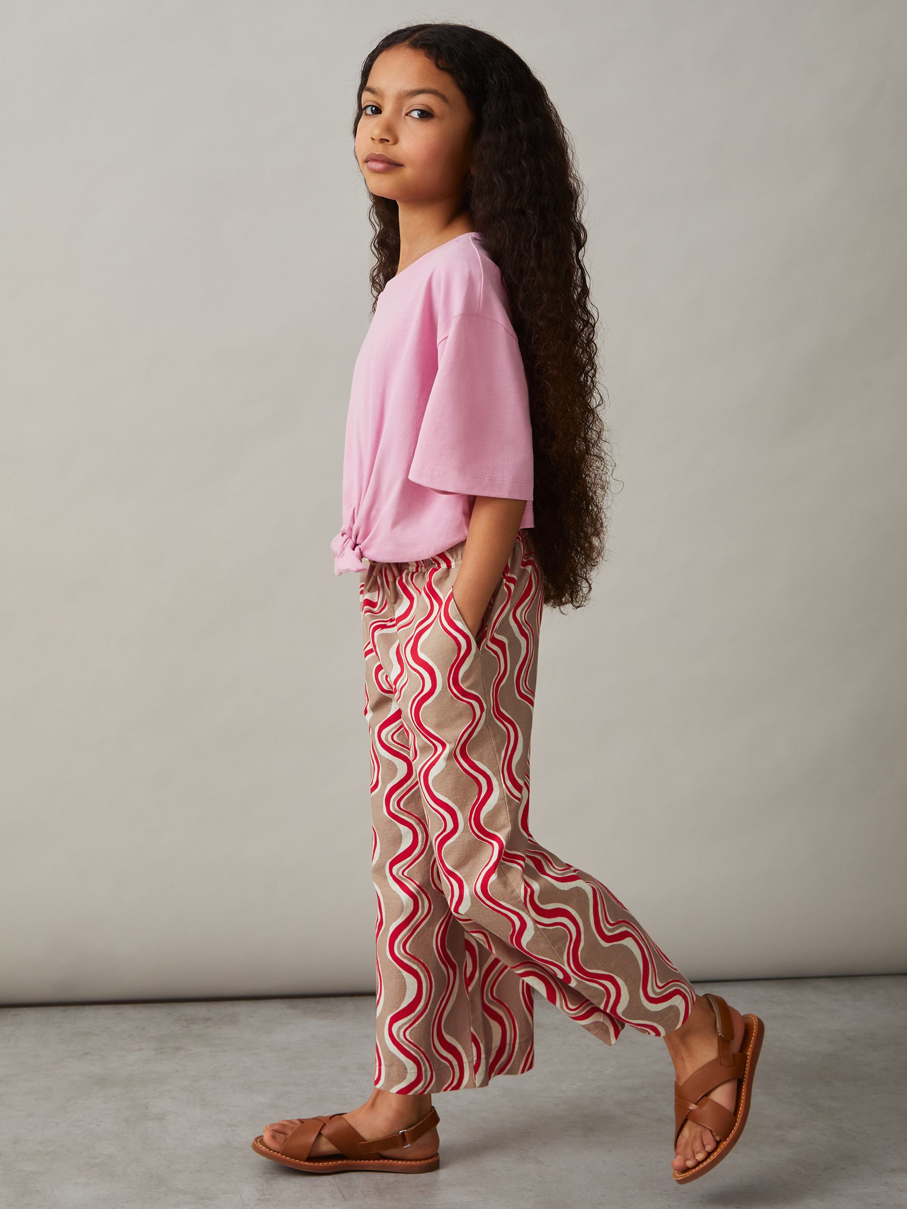 4-9 yrs Cotton Linen Printed Trousers in Red