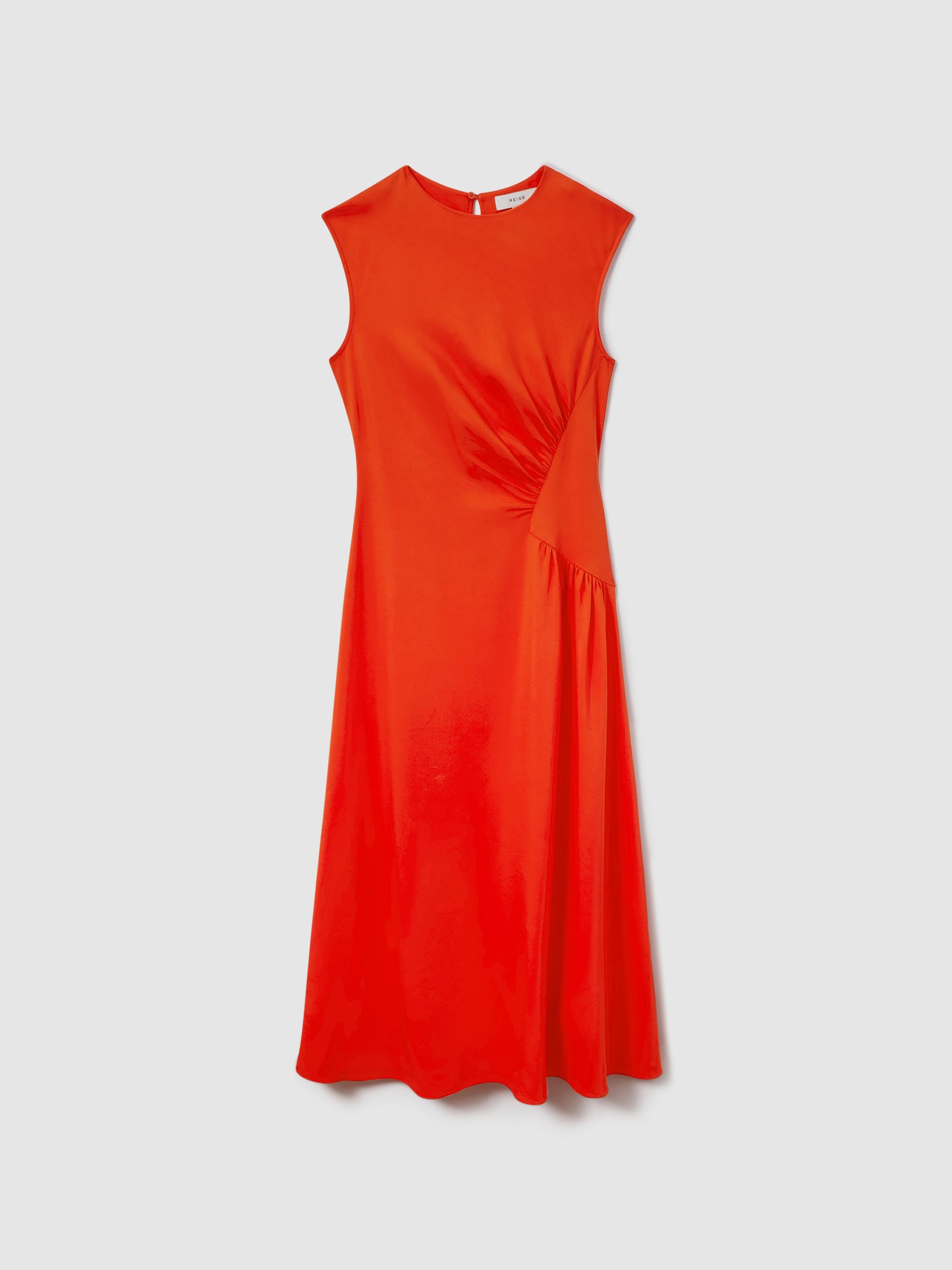 Ruched Midi Dress in Orange