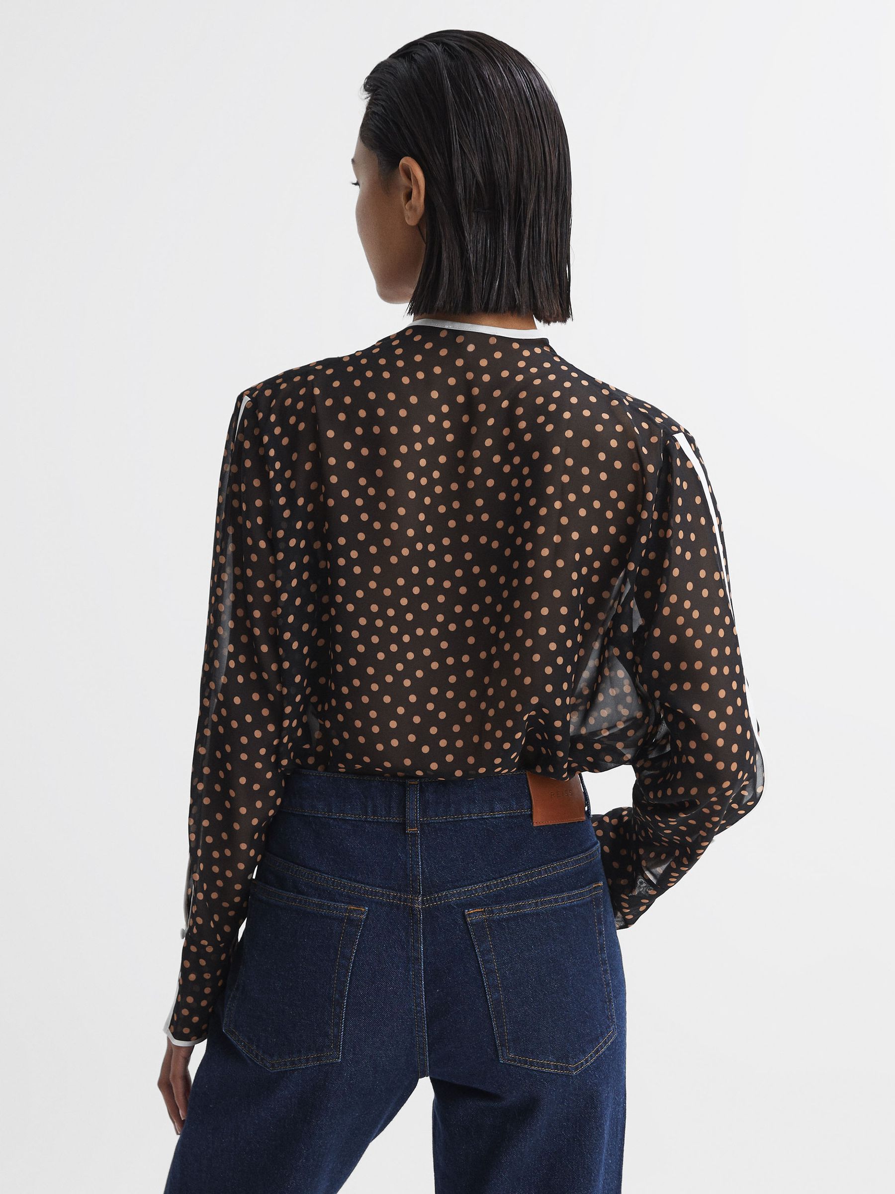 Polka Dot Tie Neck Blouse in Black/Rust