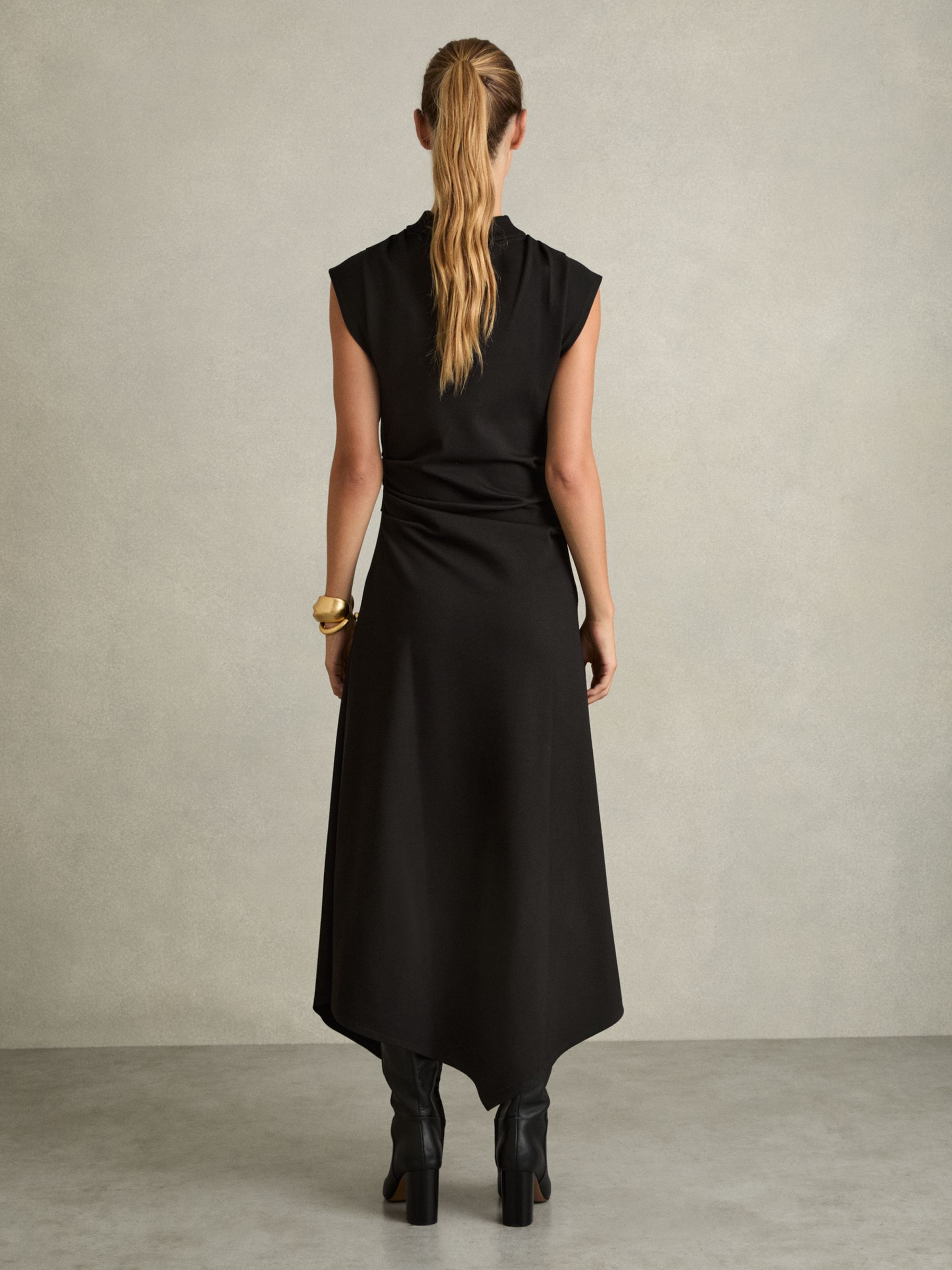 Twill-Jersey Draped Midi Dress in Black