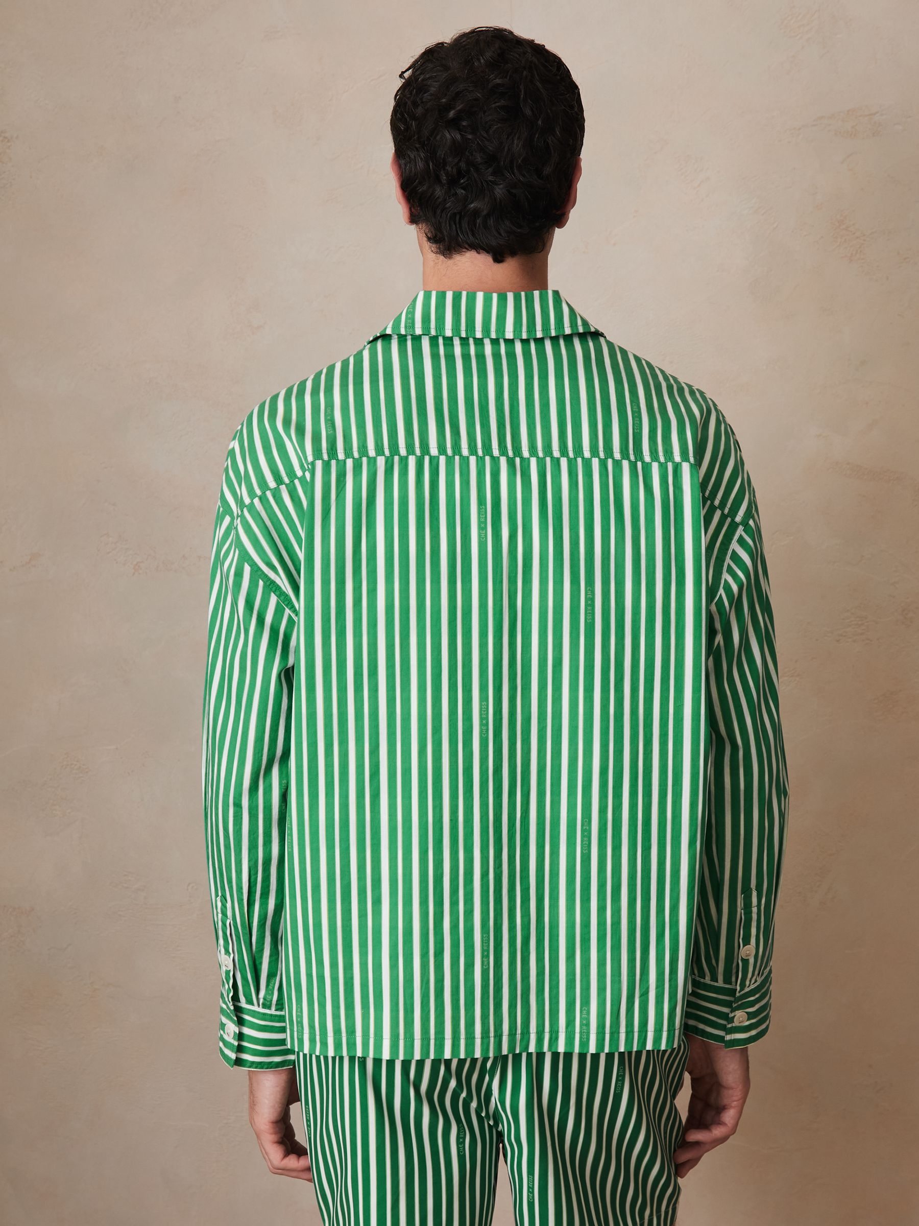 Reiss | Ché Poplin Stripe Pocket Shirt in Bright Green/White