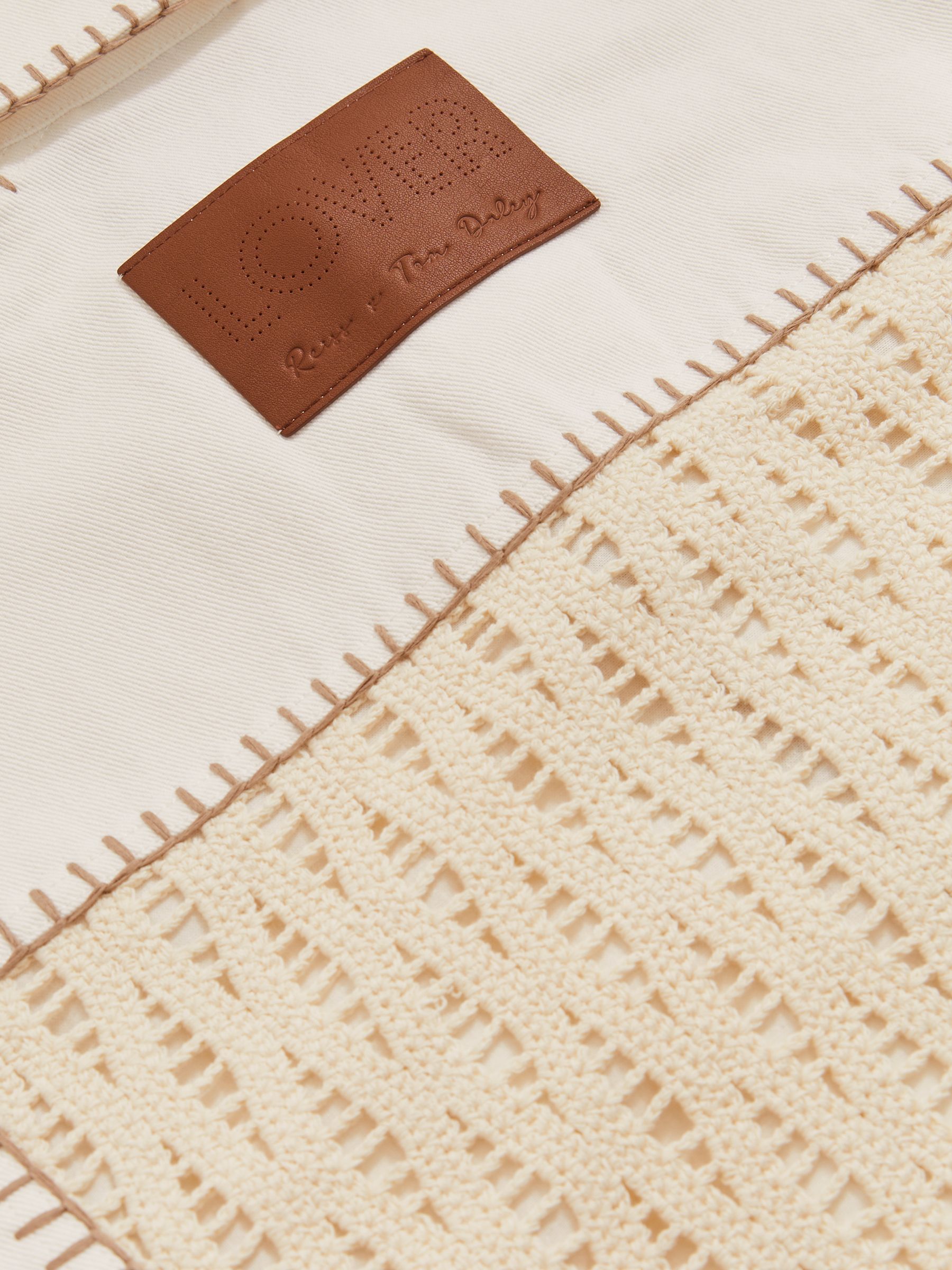 Reiss | Tom Daley Crochet Denim Jacket in Off White