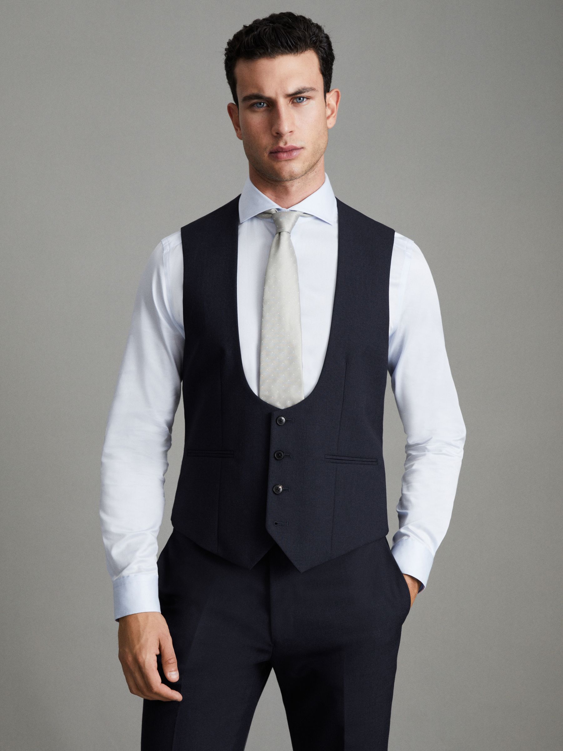 Horse Shoe Slim Fit Wool Waistcoat in Navy