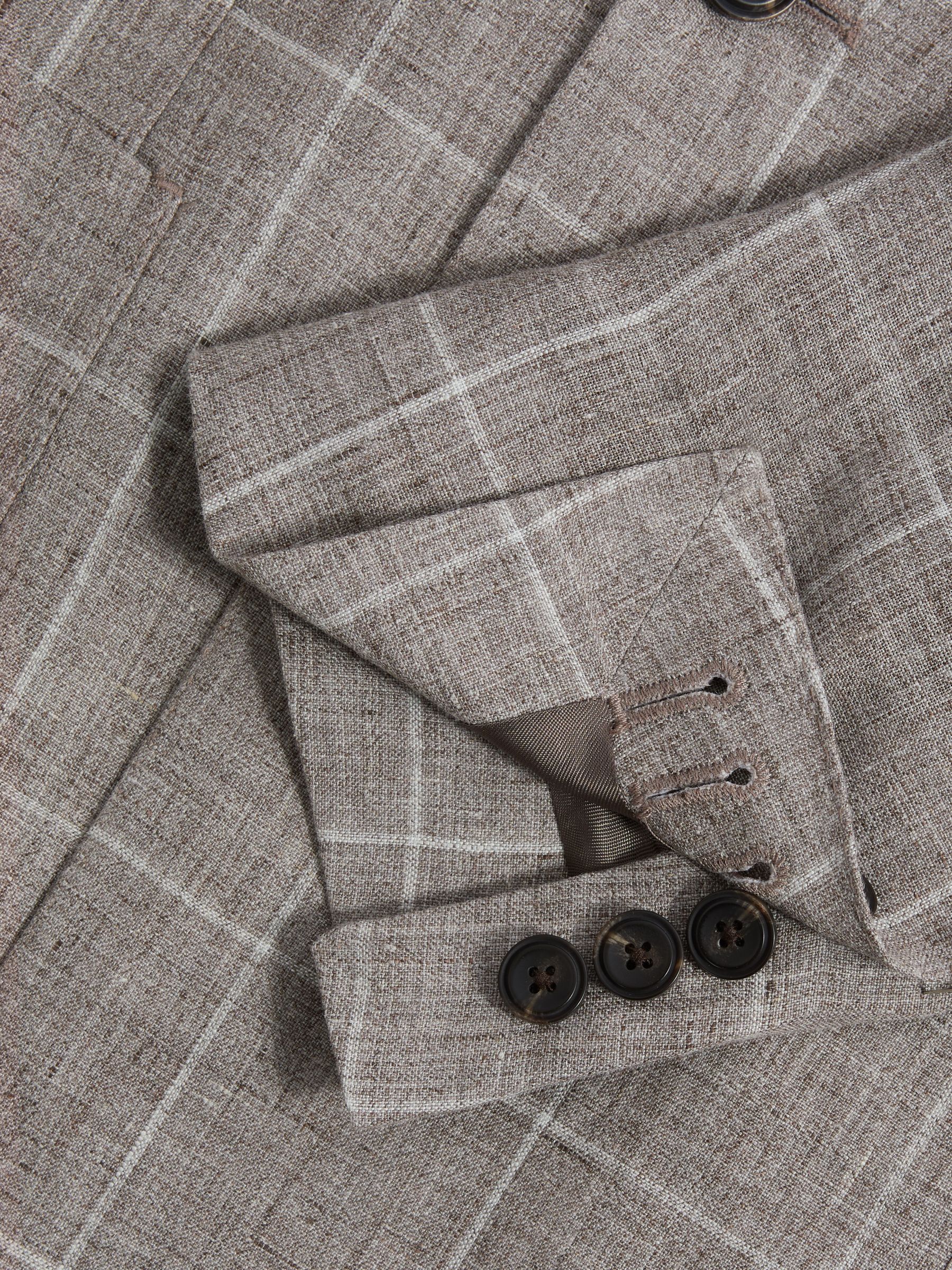 Linen Double Breasted Check Blazer in Light Taupe