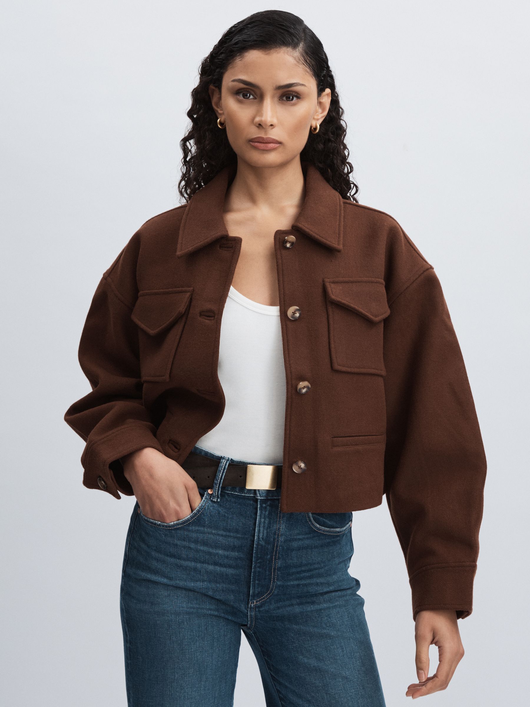 Paige Wool-Blend Cropped Jacket in Dark Brown