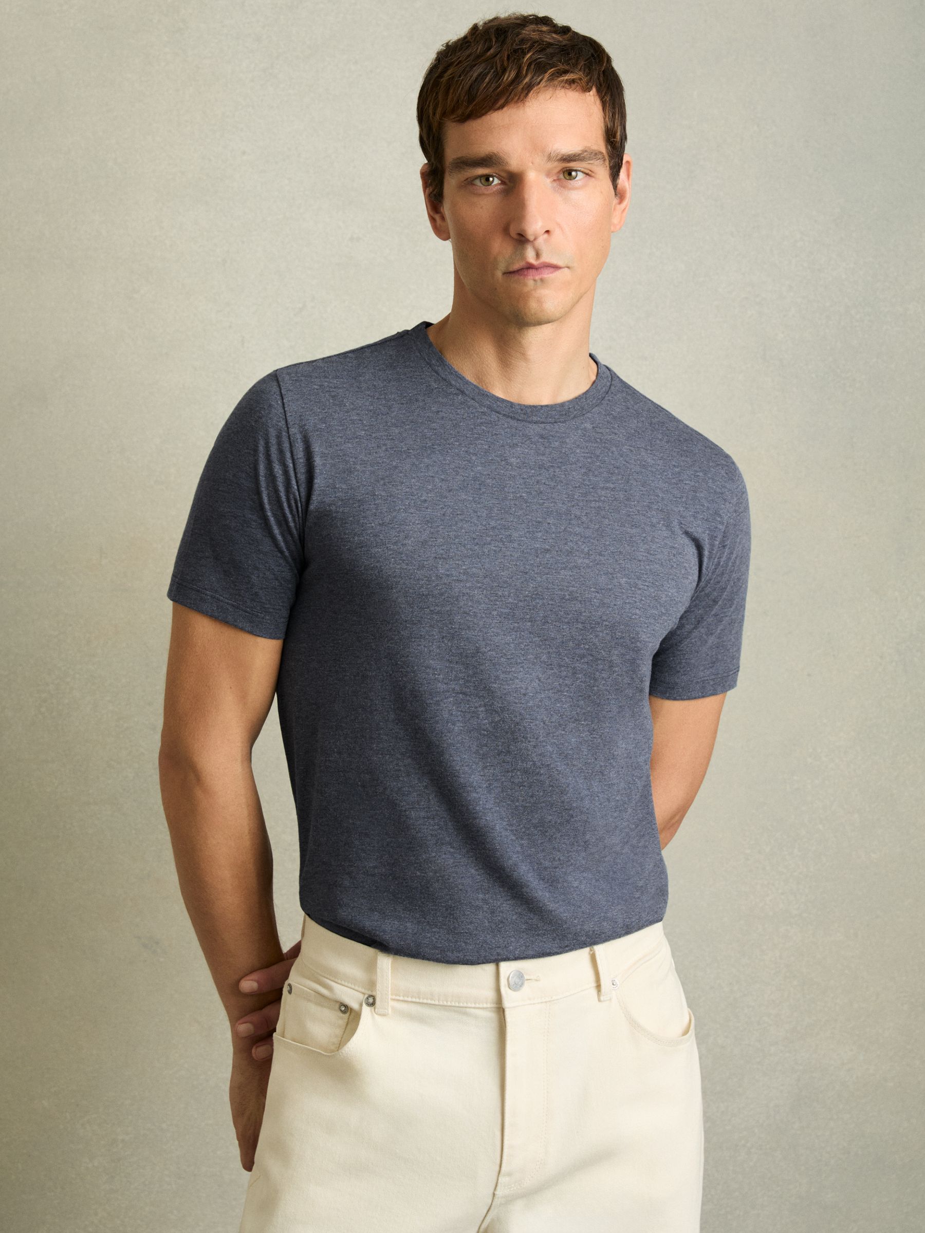 Cotton Crew Neck T-Shirt in Airforce Blue Melange