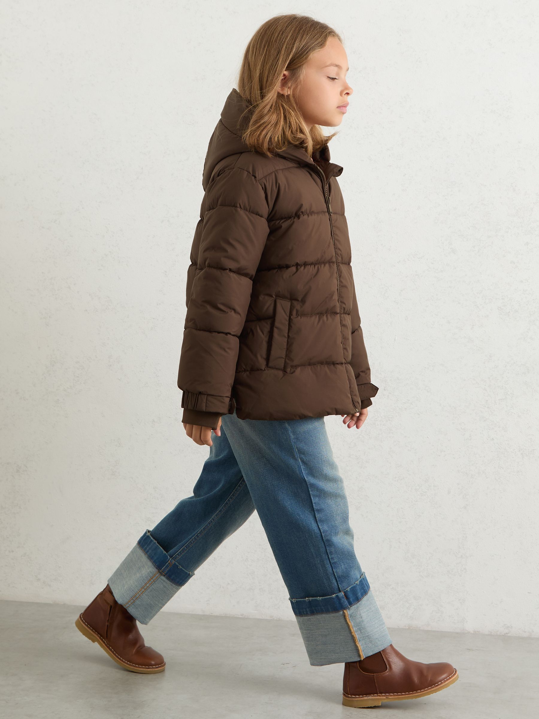 3-9 yrs Short Hooded Puffer Coat in Chocolate