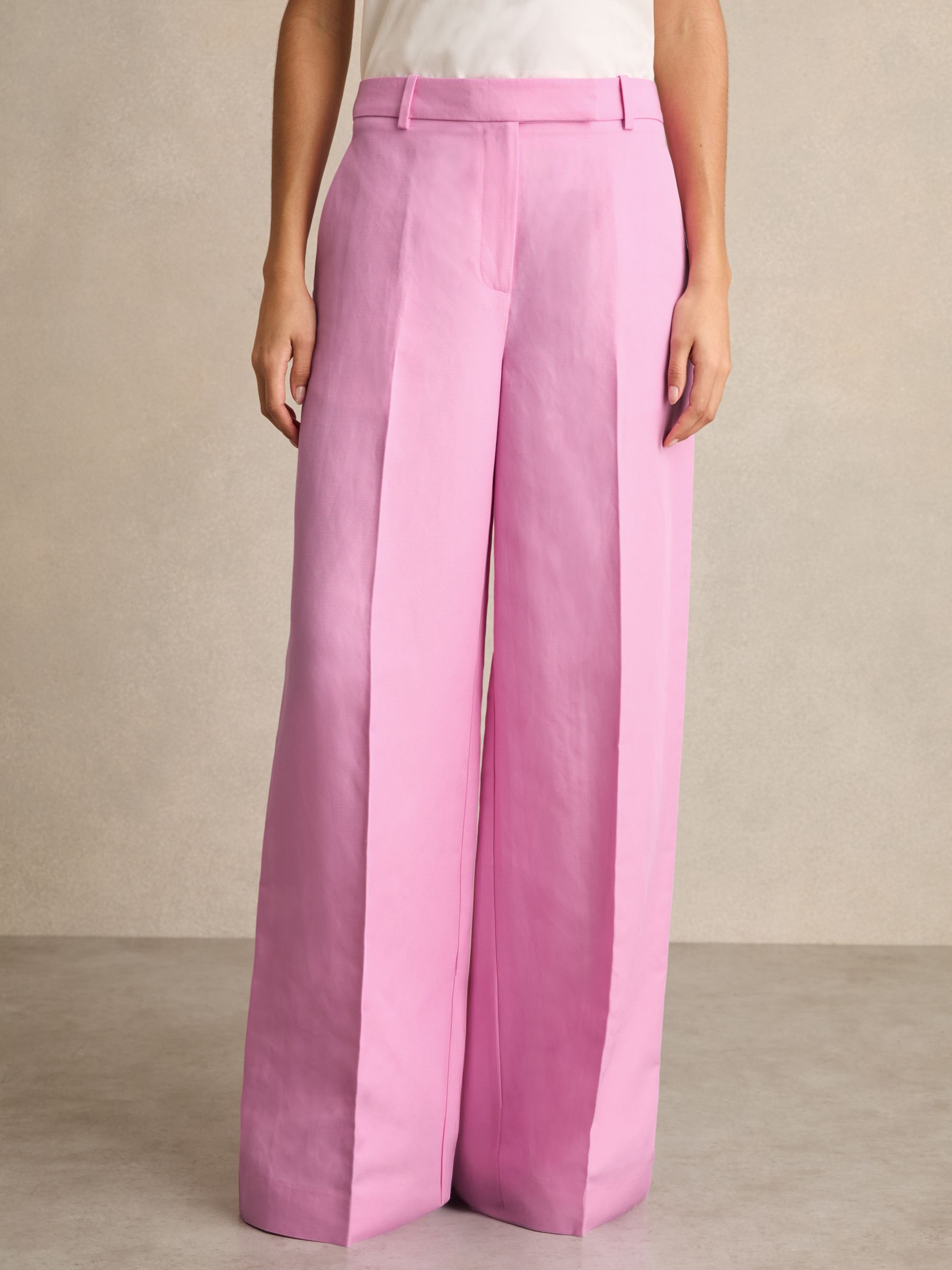 Petite Wide-Leg Trousers With Linen in Pink