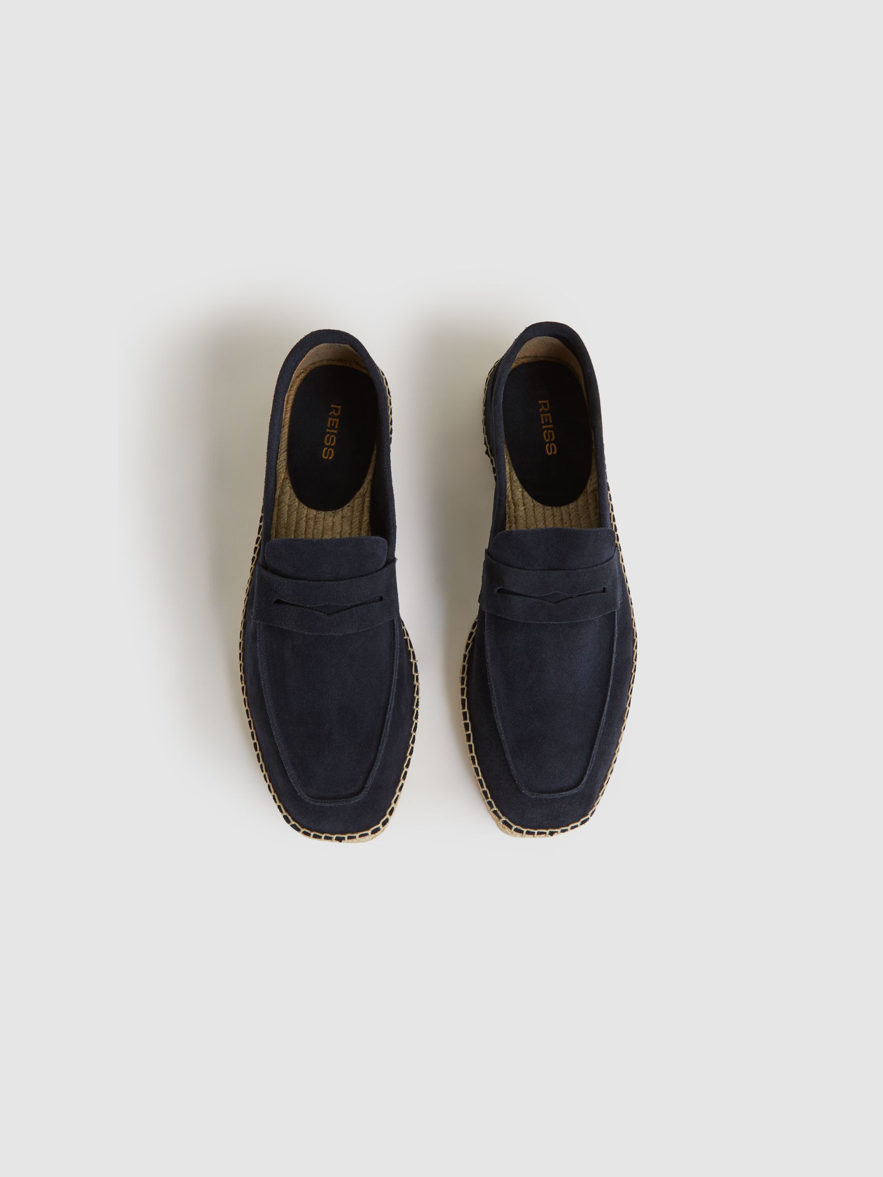Suede Penny-Strap Espadrilles in Navy