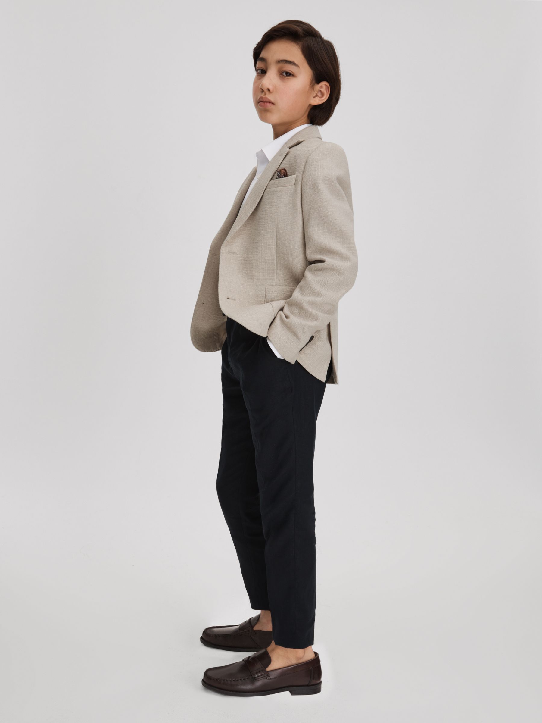 3-9 yrs Textured Wool Blend Single Breasted Blazer in Stone