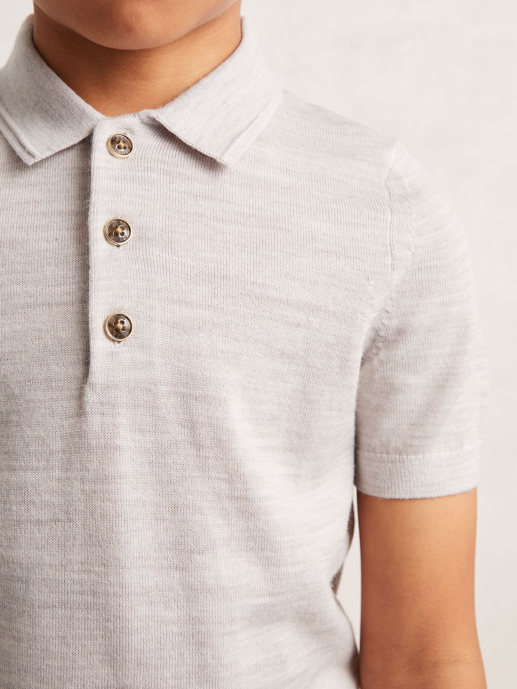 9-13 yrs Merino Wool Short Sleeve Polo Shirt in Wicker Melange