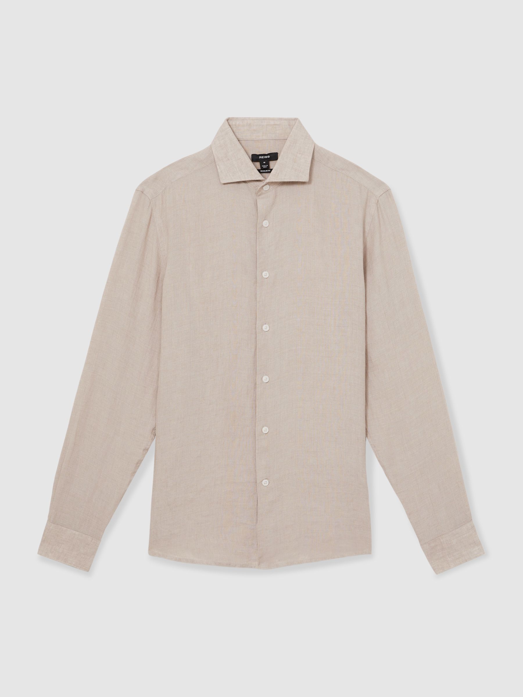 Linen Button-Through Shirt in Mink Brown