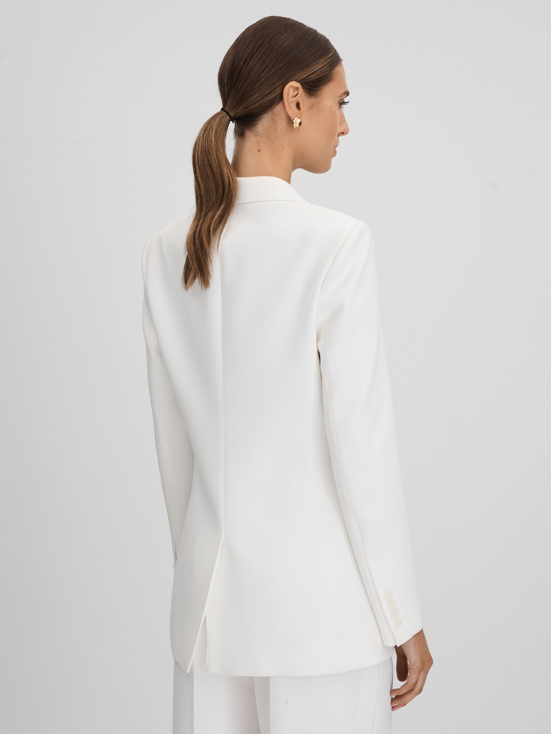 Petite Double Breasted Crepe Suit Blazer in White