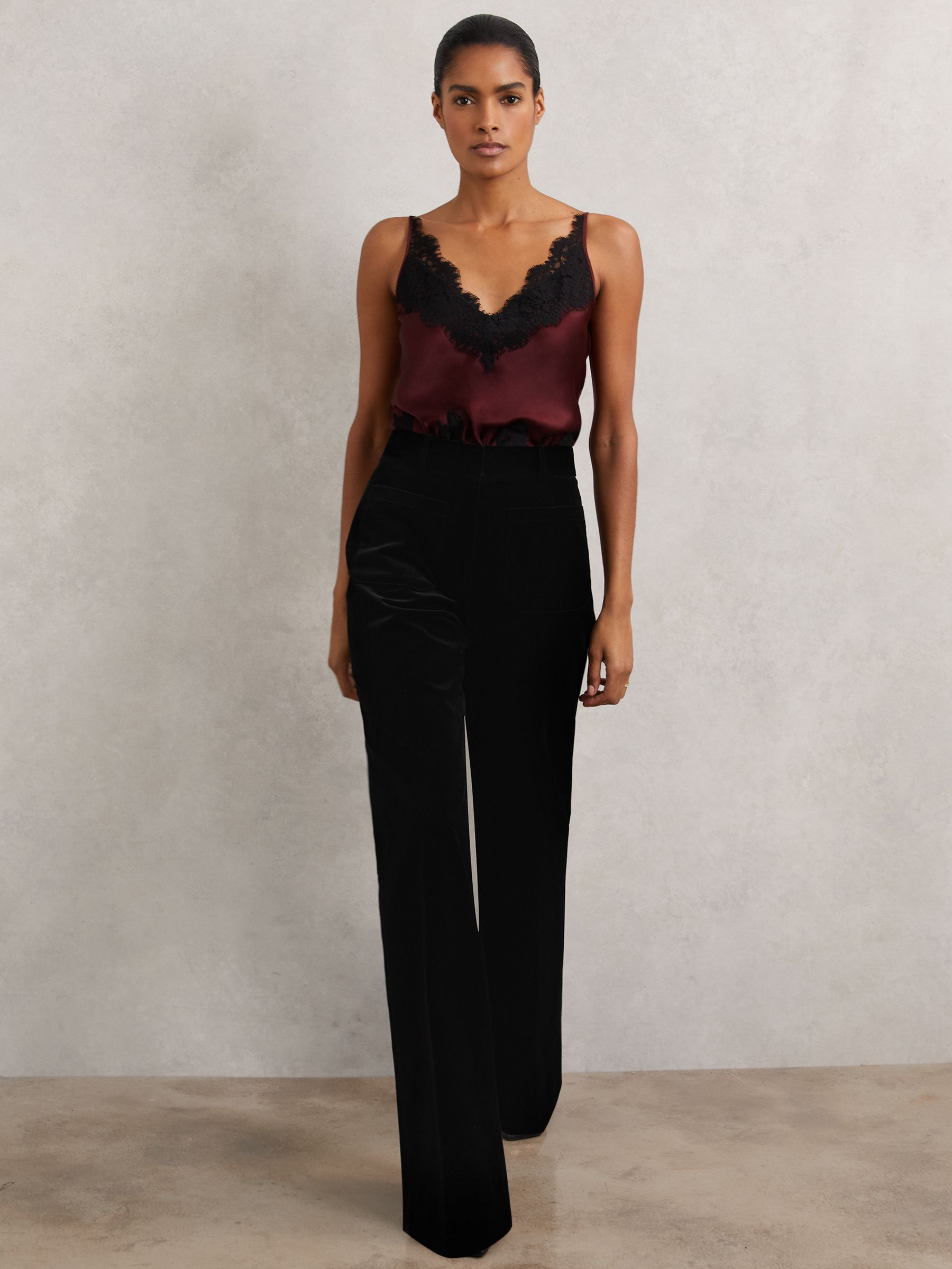 Velvet Flared Trousers in Black