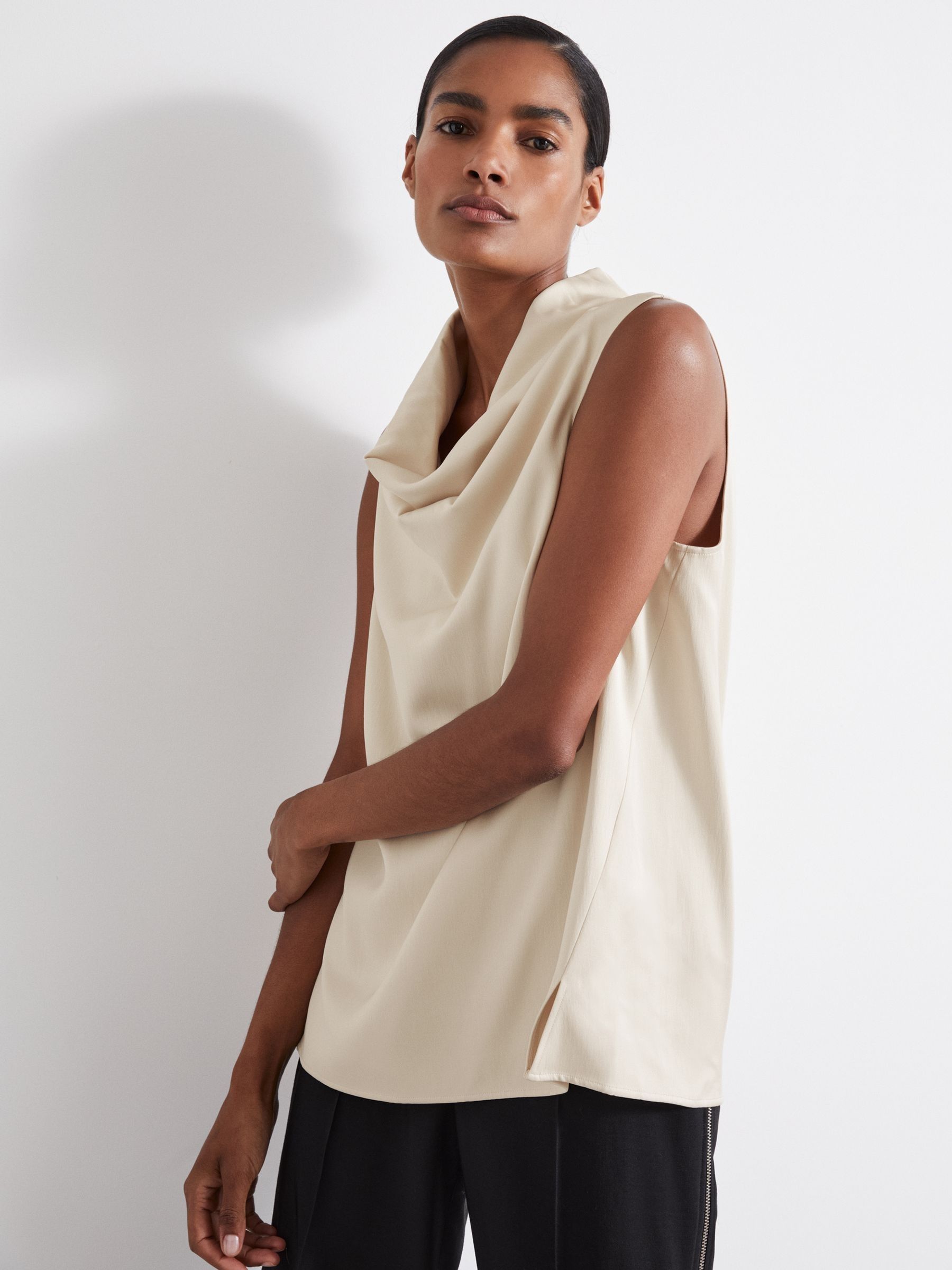 Atelier Satin Cowl-Neck Top in Ivory