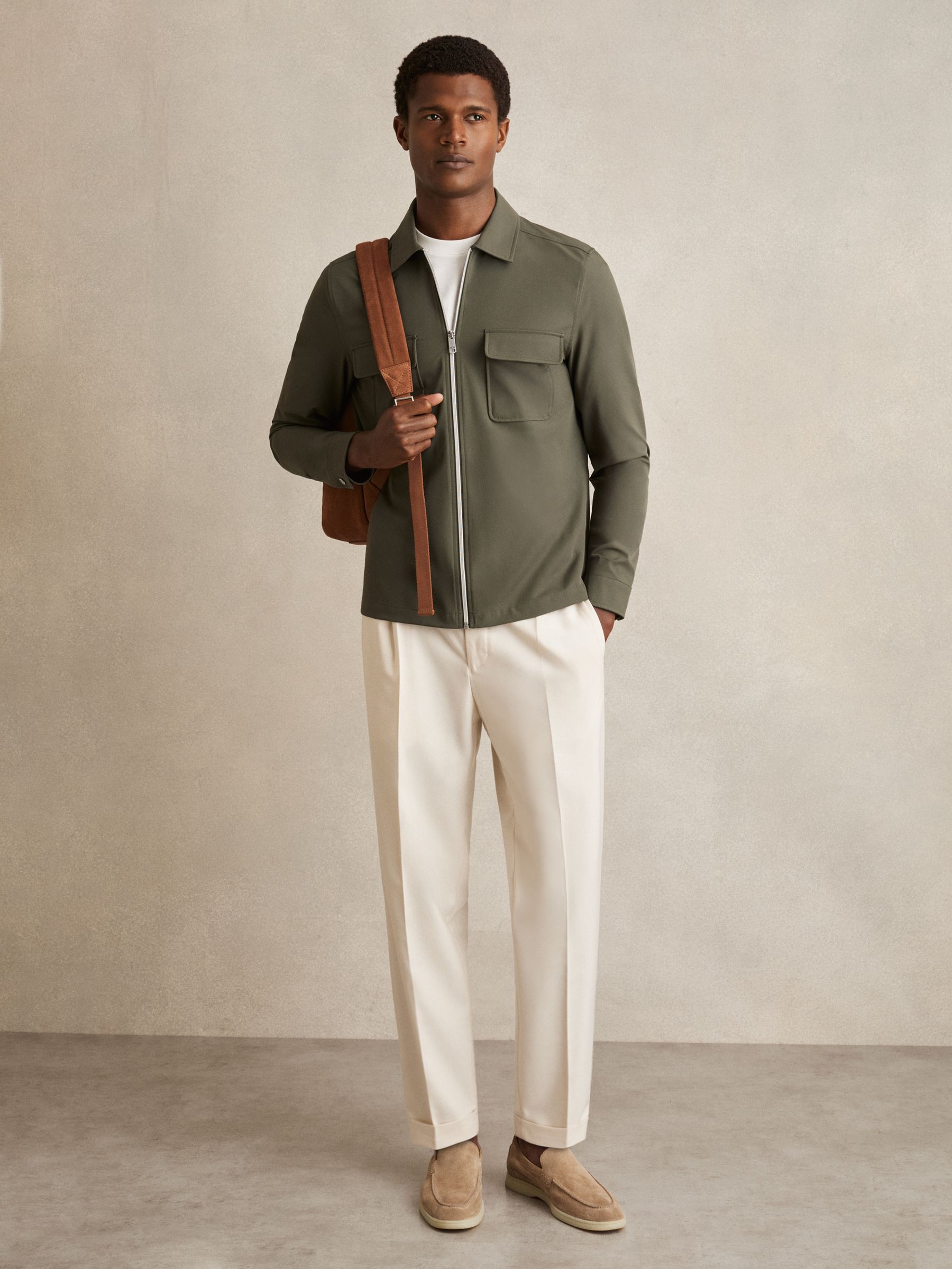 Technical Zip-Through Overshirt in Green