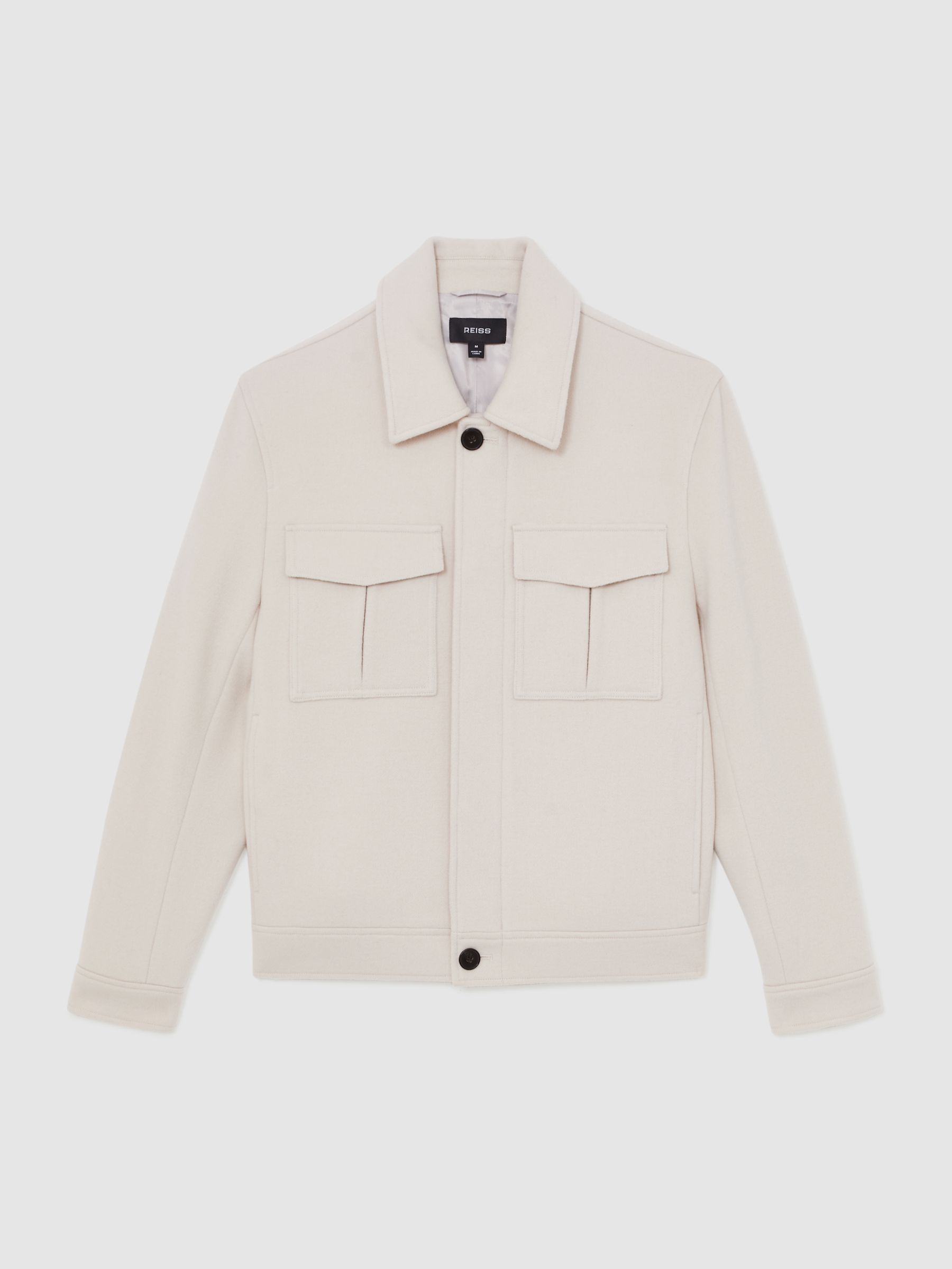 Wool Blend Twin Pocket Zipped Jacket in Ivory