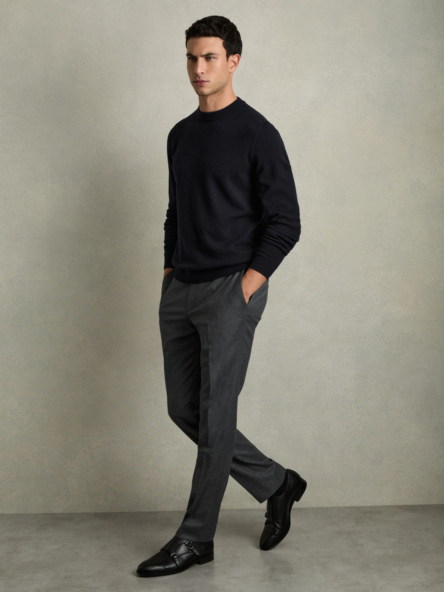 Wool Argyle Crew-Neck Jumper in Navy