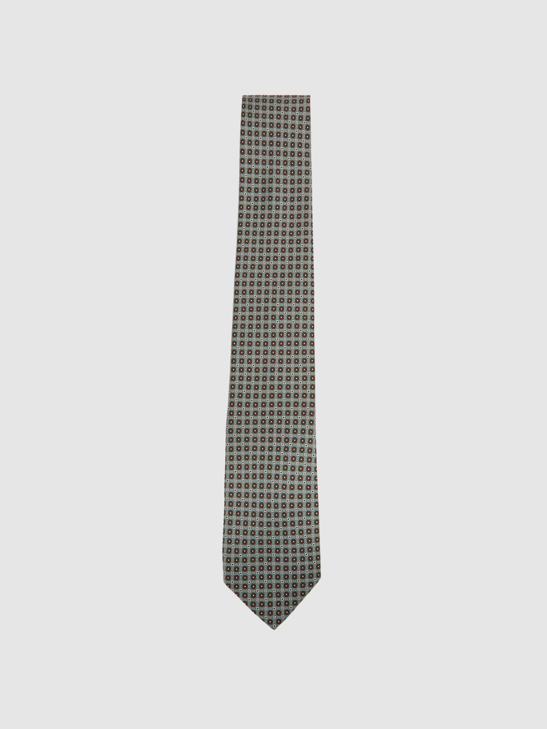 Silk Floral Print Tie in Light Green