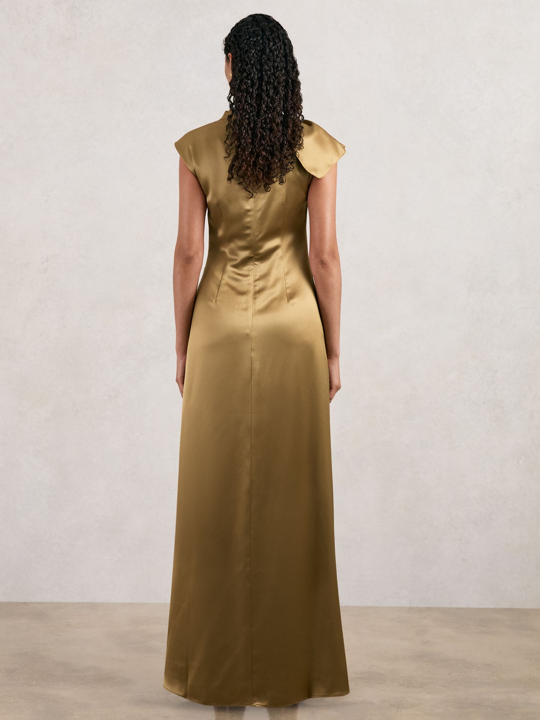 Acler Draped Satin Midi Dress in Gold Moss