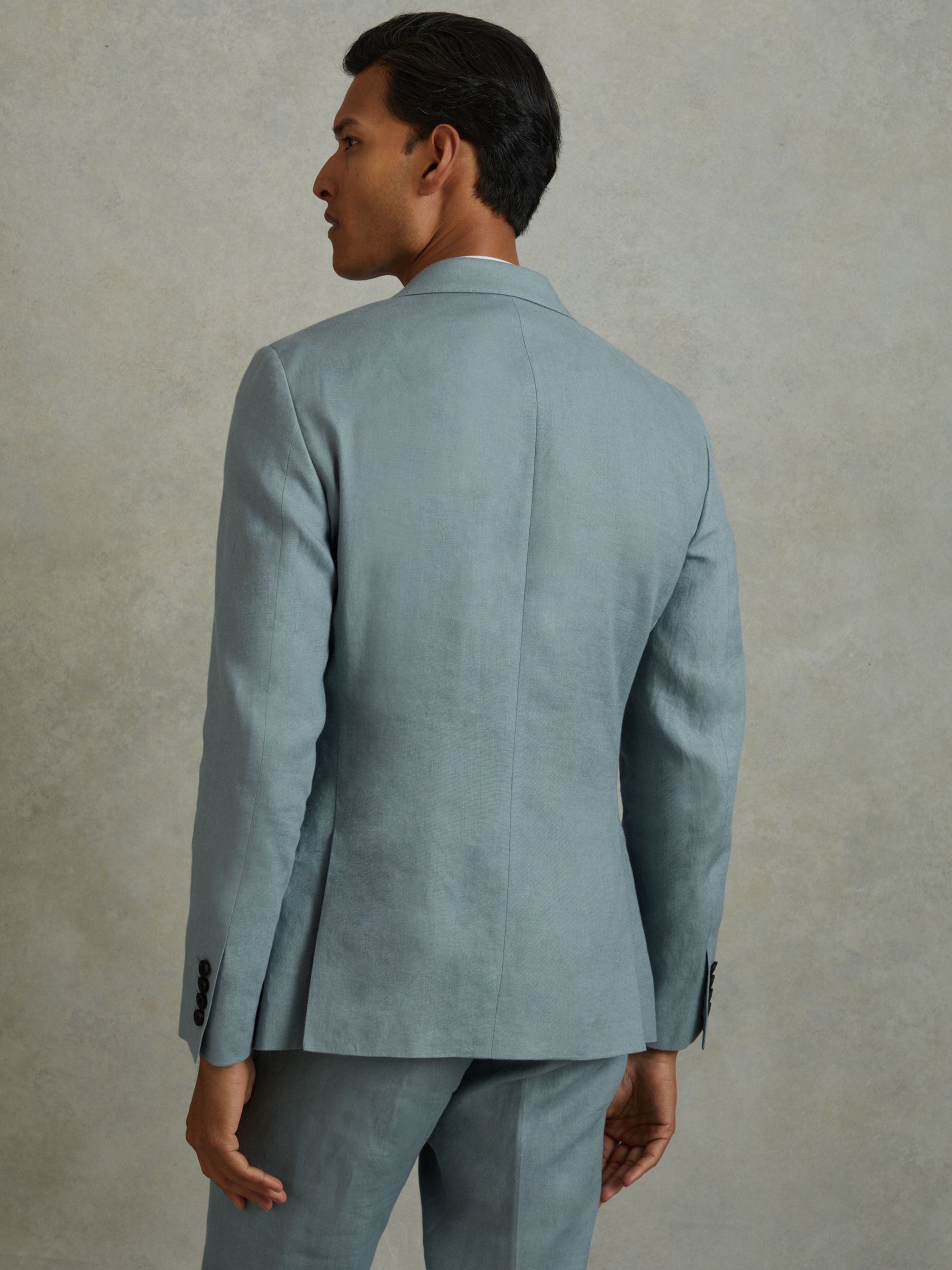 Single-Breasted Linen Suit Blazer Slim Fit in Aqua Blue