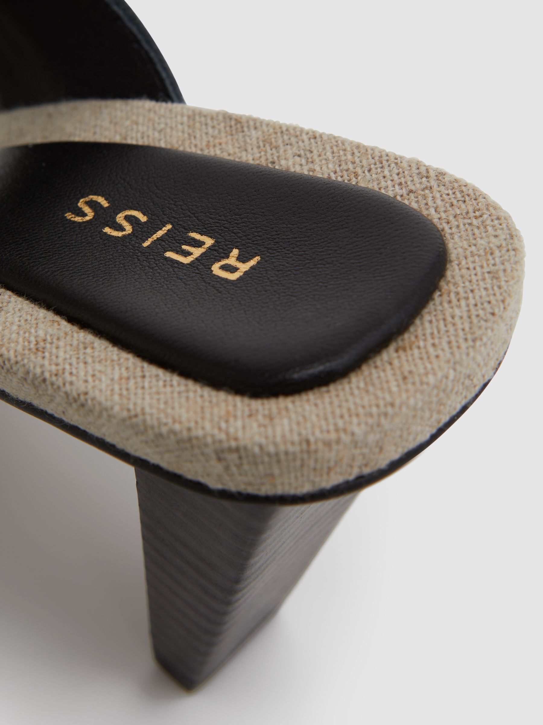 Leather Strap Heeled Mules in Black